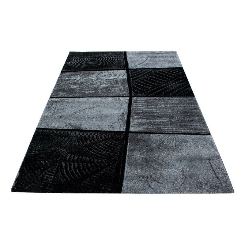 Short pile carpet design contour cut checkered gray black mottled