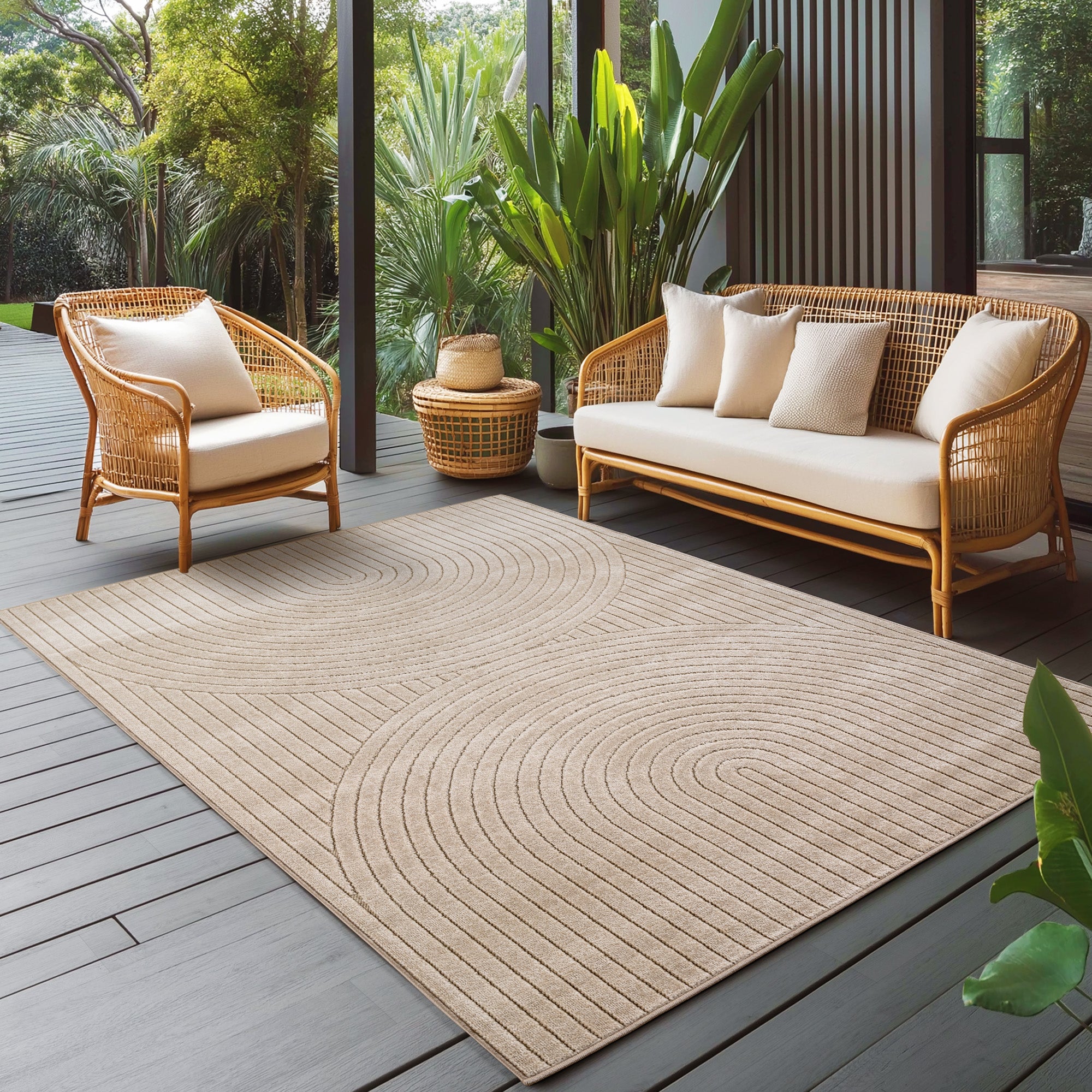 Tapis d'extérieur Carpettex, résistant aux intempéries, pour salon/balcon, effet 3D, lavable, beige