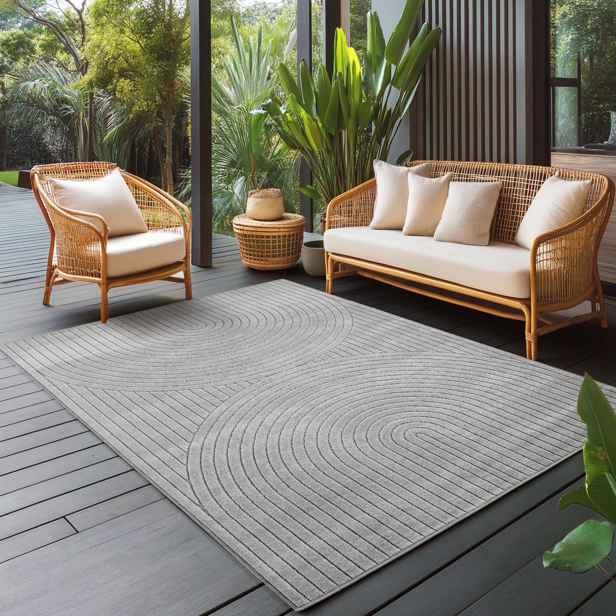 Carpettex Outdoor Rug, Weatherproof, Living Room/Balcony, 3D Effect, Washable, Grey