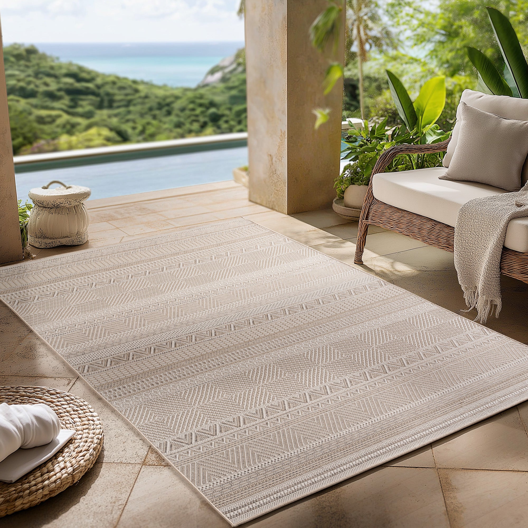 Tapis d'extérieur Carpettex, résistant aux intempéries, pour balcon, terrasse, jardin, style scandinave bohème