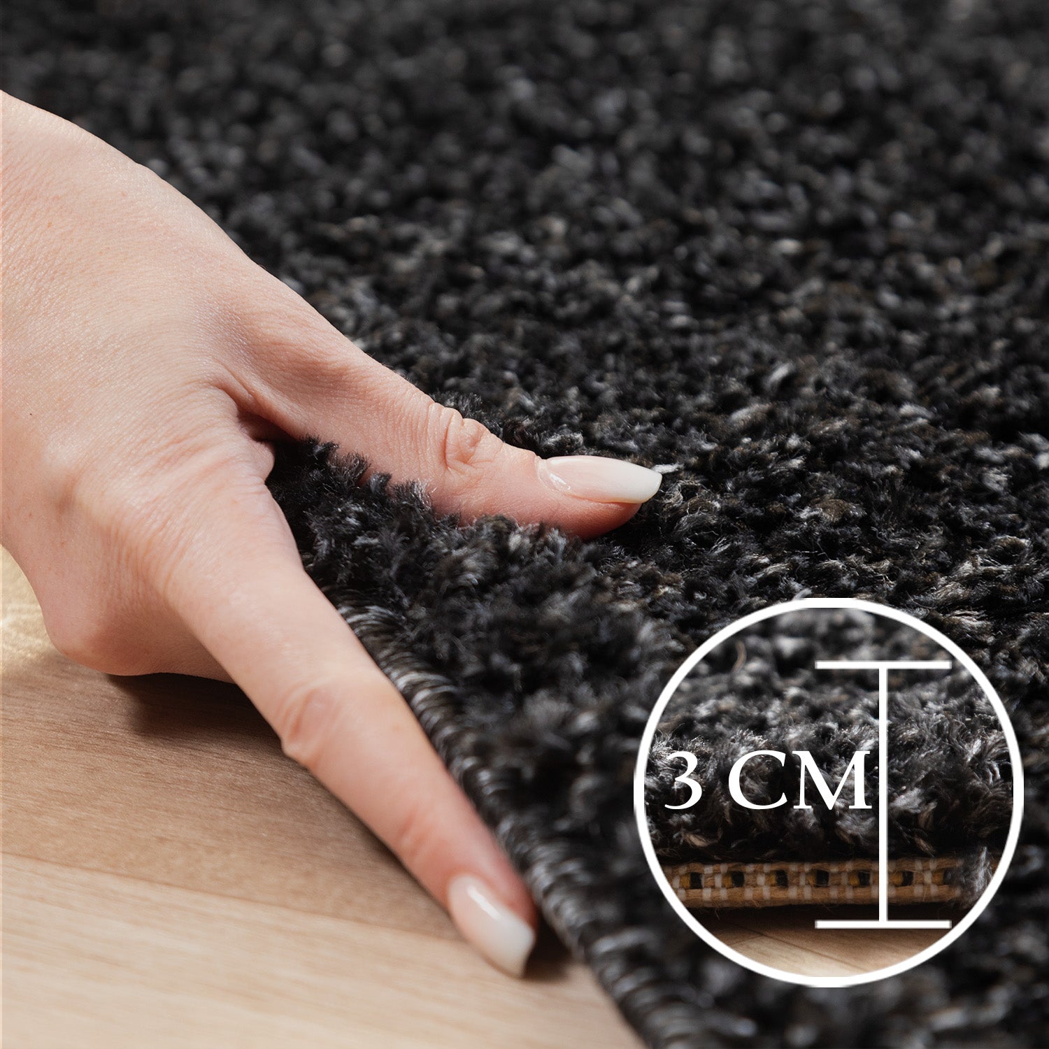 Runder Teppich Wohnzimmer Hochflor Einfarbiges Design Langflor Shaggy Modern