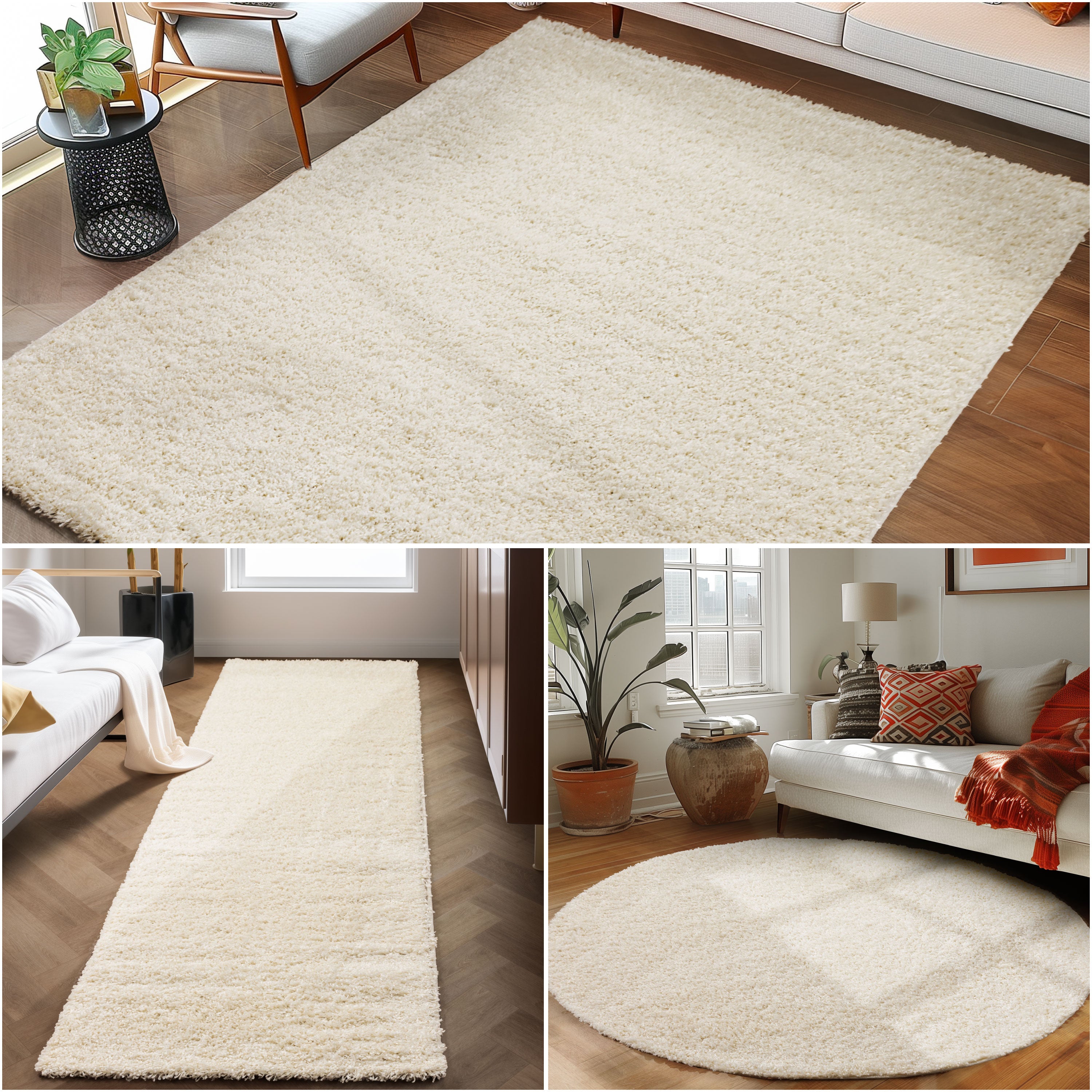 Runder Teppich Wohnzimmer Hochflor Einfarbiges Design Langflor Shaggy Modern