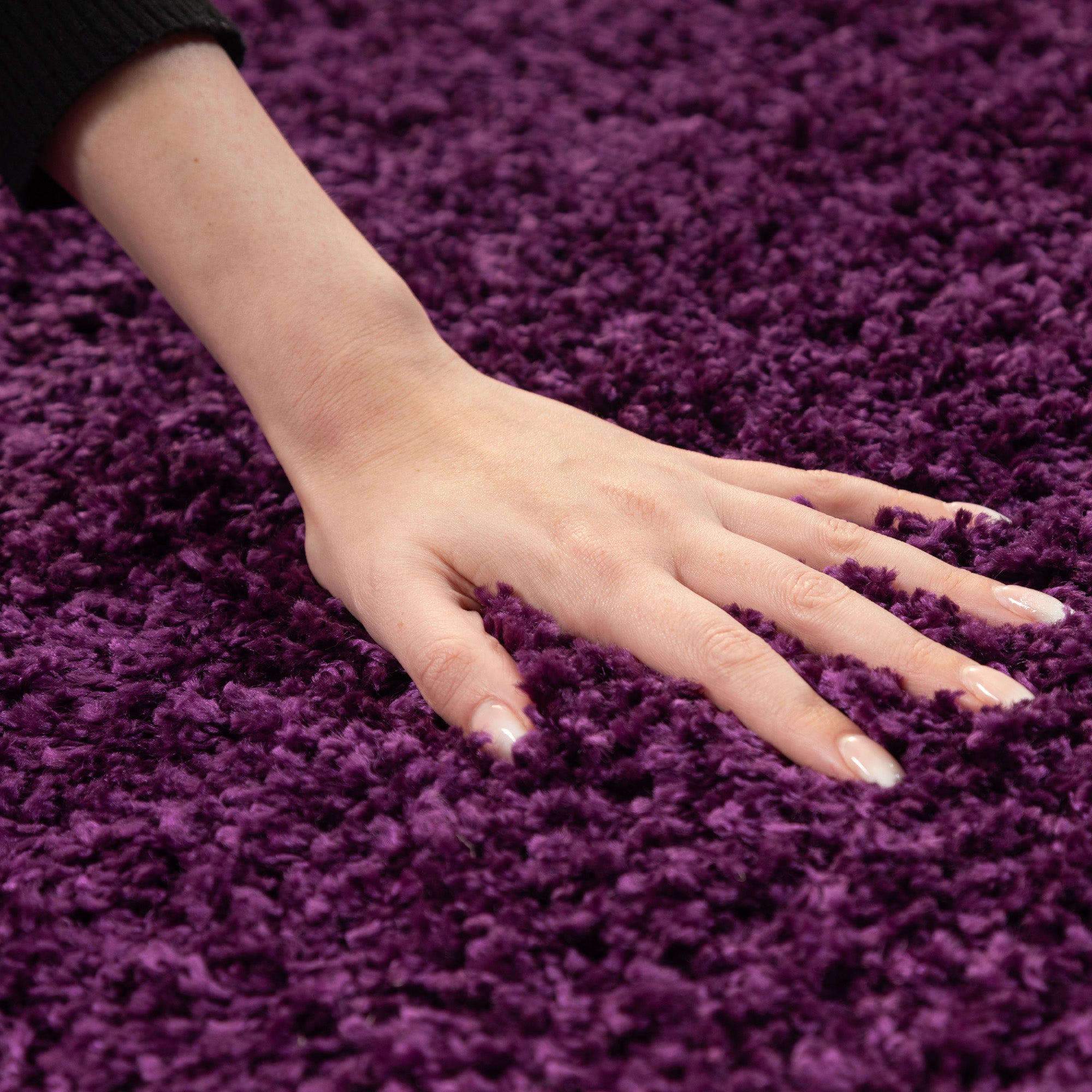 Runder Teppich Wohnzimmer Hochflor Einfarbiges Design Langflor Shaggy Modern