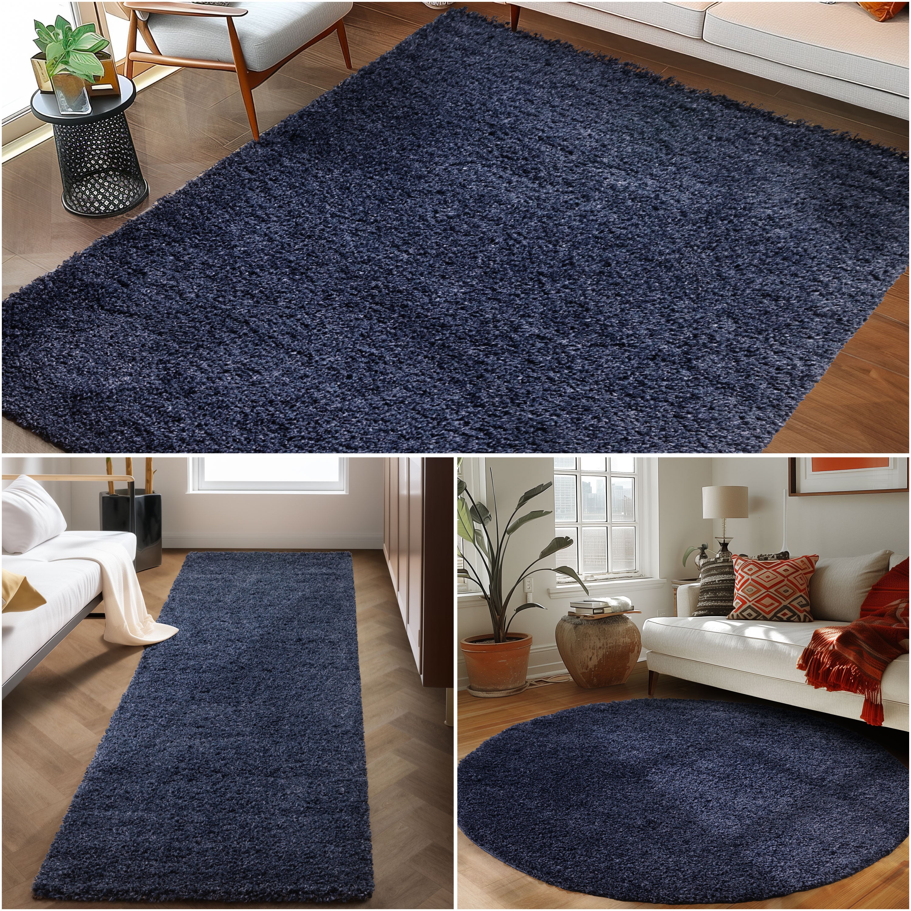 Runder Teppich Wohnzimmer Hochflor Einfarbiges Design Langflor Shaggy Modern