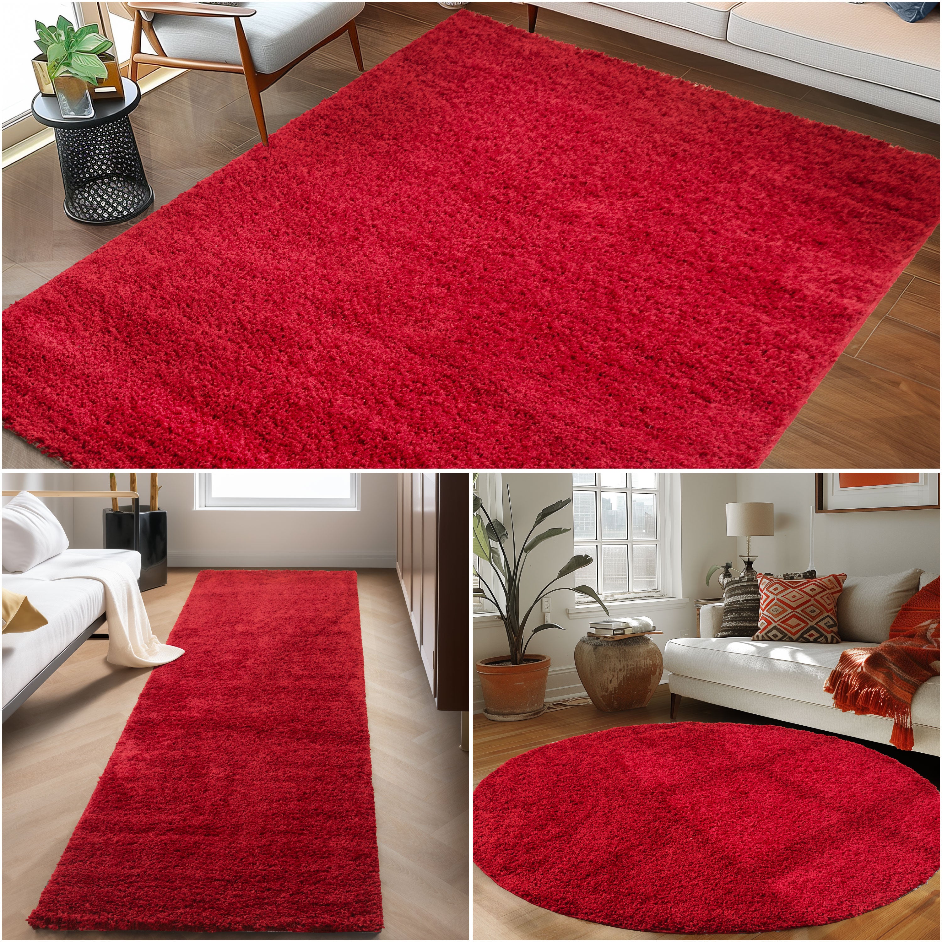 Runder Teppich Wohnzimmer Hochflor Einfarbiges Design Langflor Shaggy Modern