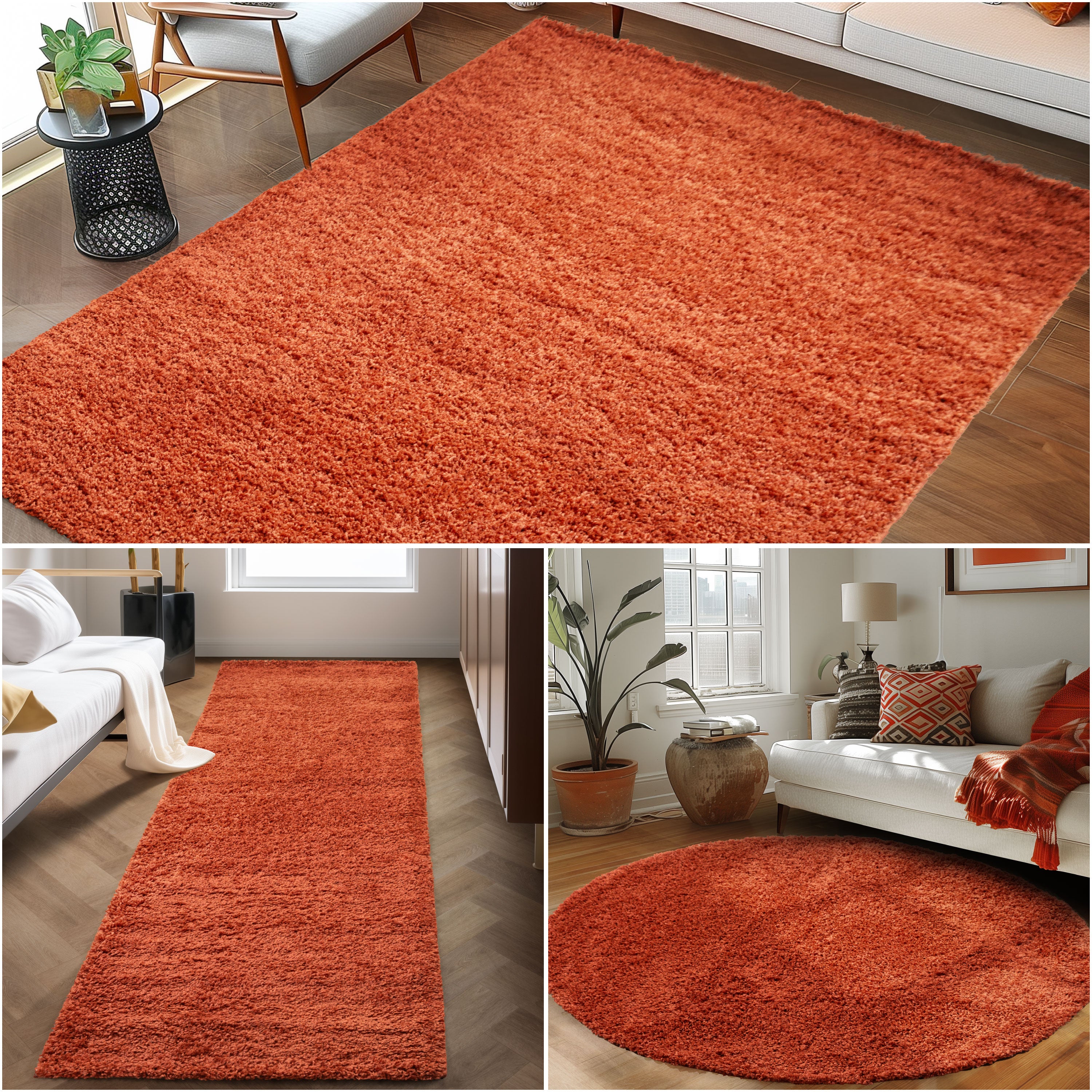 Runder Teppich Wohnzimmer Hochflor Einfarbiges Design Langflor Shaggy Modern