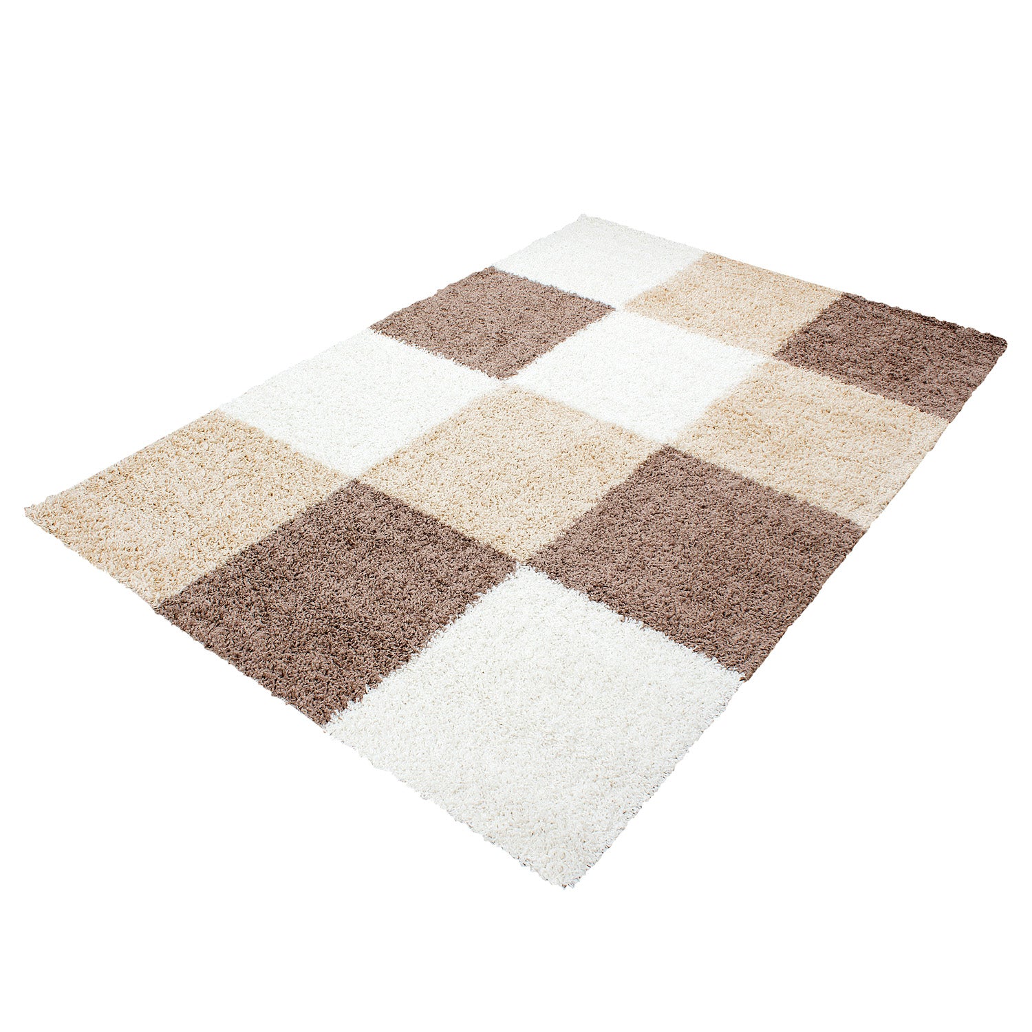Tapis à poils longs, tapis à poils longs, tapis de salon, motif à carreaux