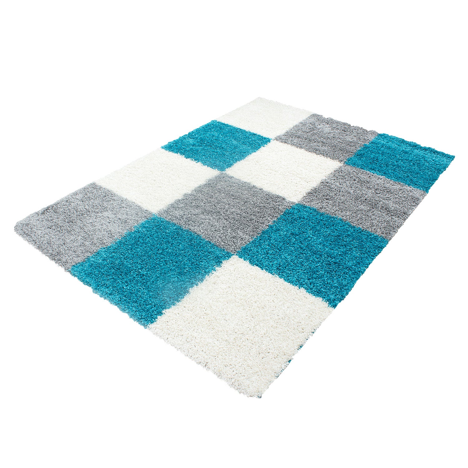 Tapis à poils longs, tapis à poils longs, tapis de salon, motif à carreaux
