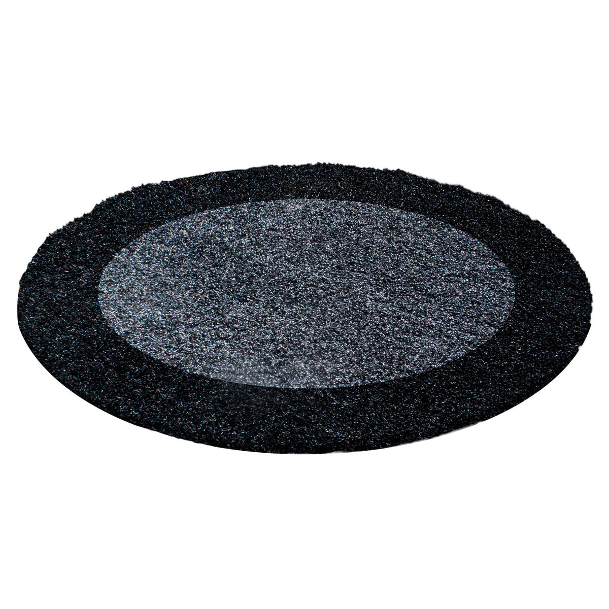 Runder Hochflor Teppich Wohnzimmer Langflor Shaggy Gemustert in Bordüre Design