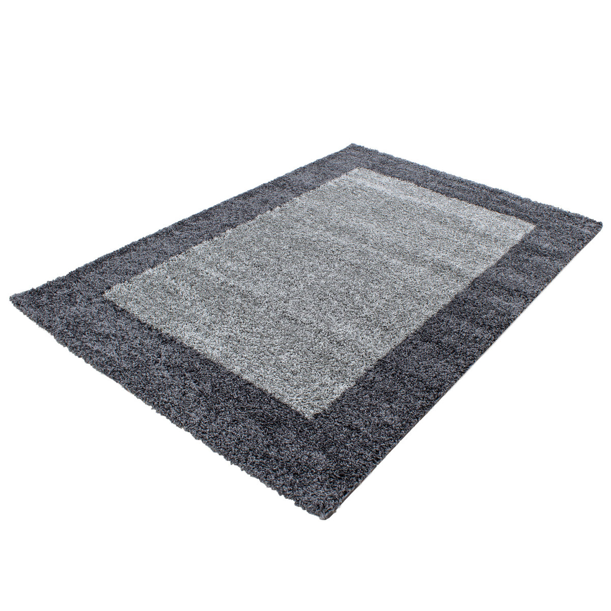 Shaggy Teppich Hochflor Langflor Wohnzimmer Teppich Gemustert in Bordüre Design