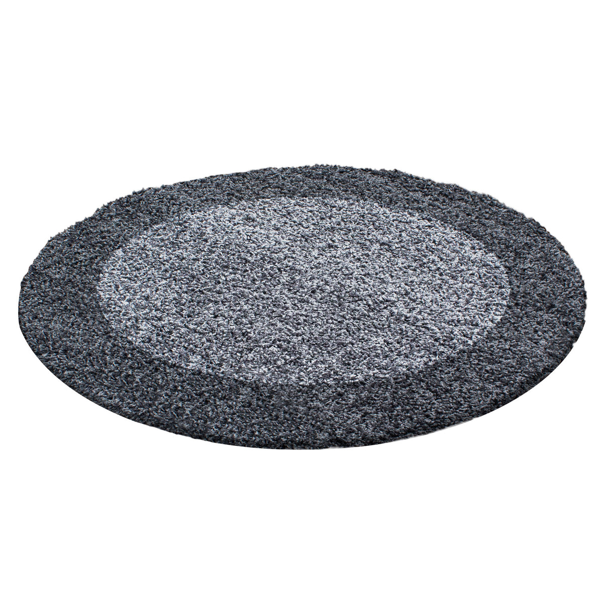 Runder Hochflor Teppich Wohnzimmer Langflor Shaggy Gemustert in Bordüre Design
