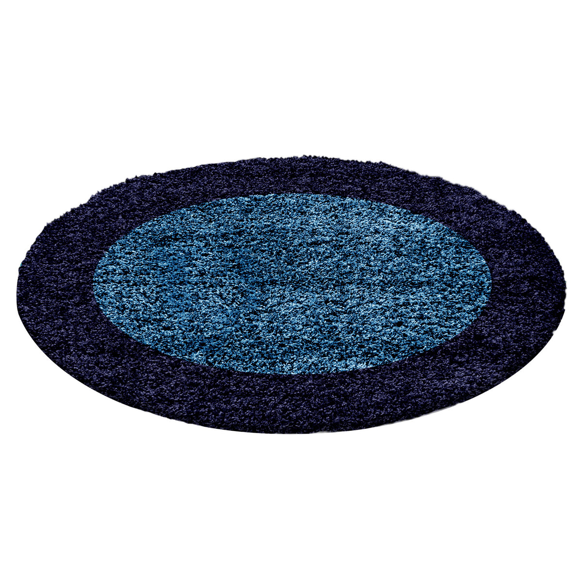 Runder Hochflor Teppich Wohnzimmer Langflor Shaggy Gemustert in Bordüre Design