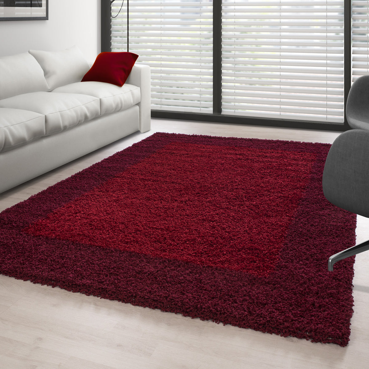 Shaggy Teppich Hochflor Langflor Wohnzimmer Teppich Gemustert in Bordüre Design