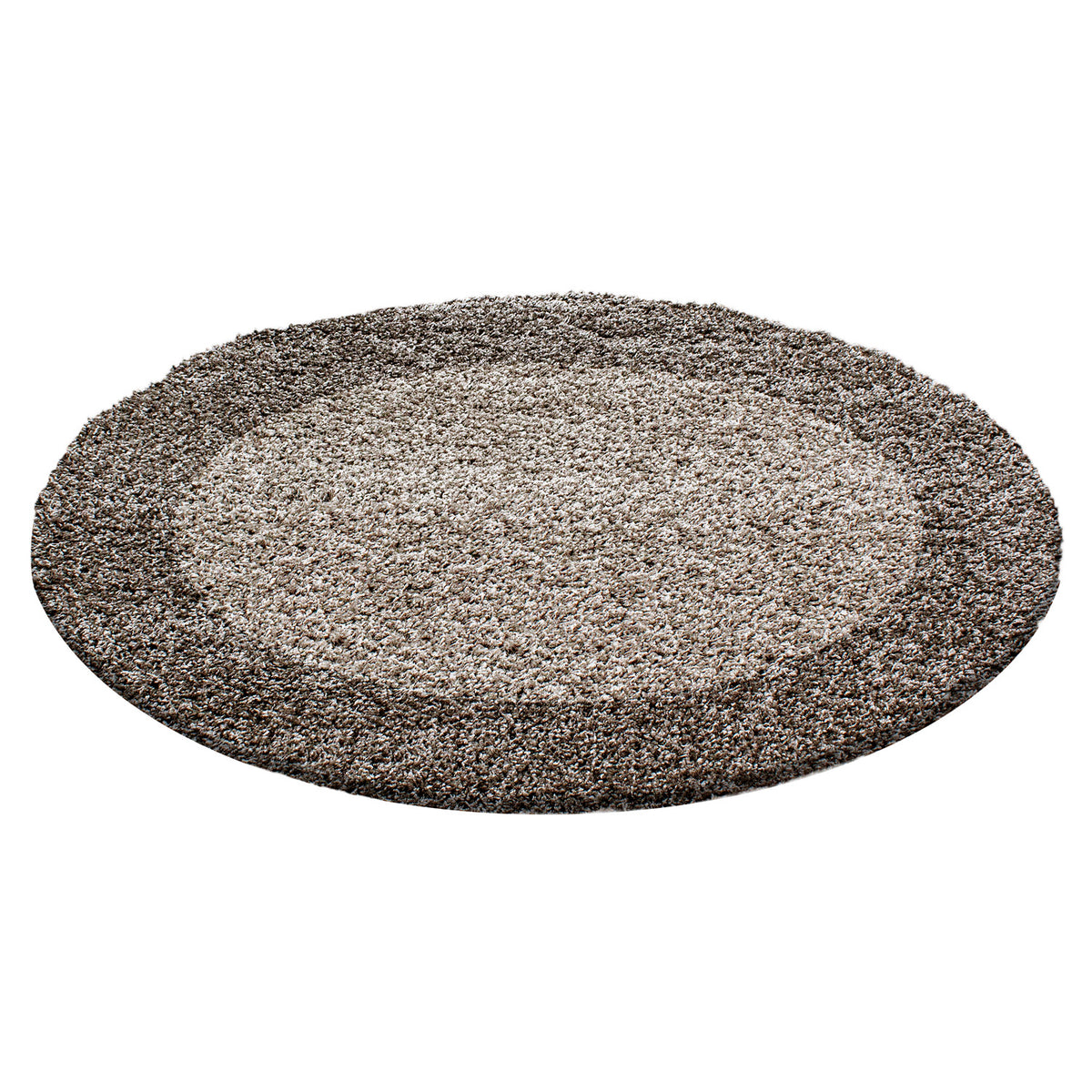 Runder Hochflor Teppich Wohnzimmer Langflor Shaggy Gemustert in Bordüre Design