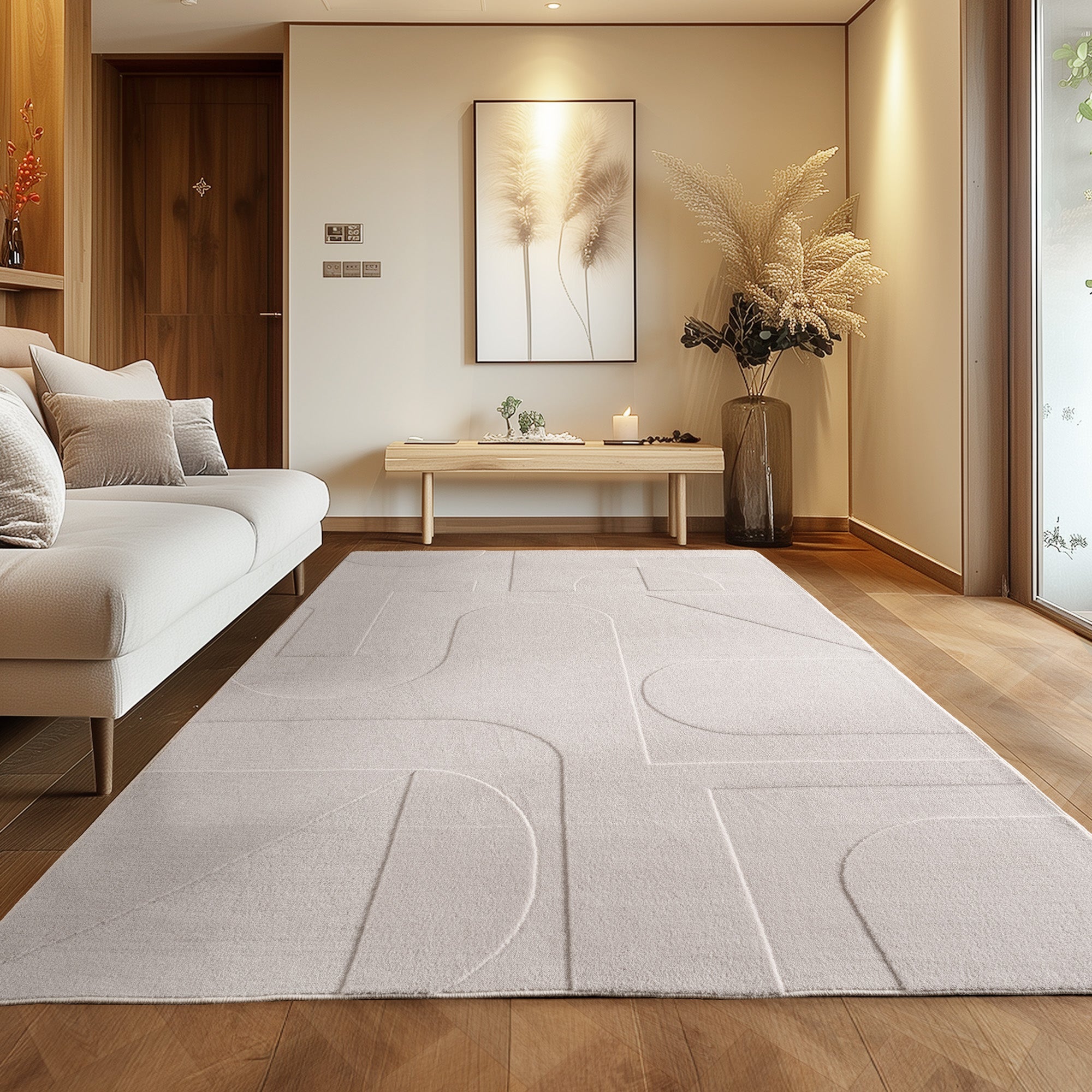 Tapis scandinave, style bohème, uni beige et crème, lavable