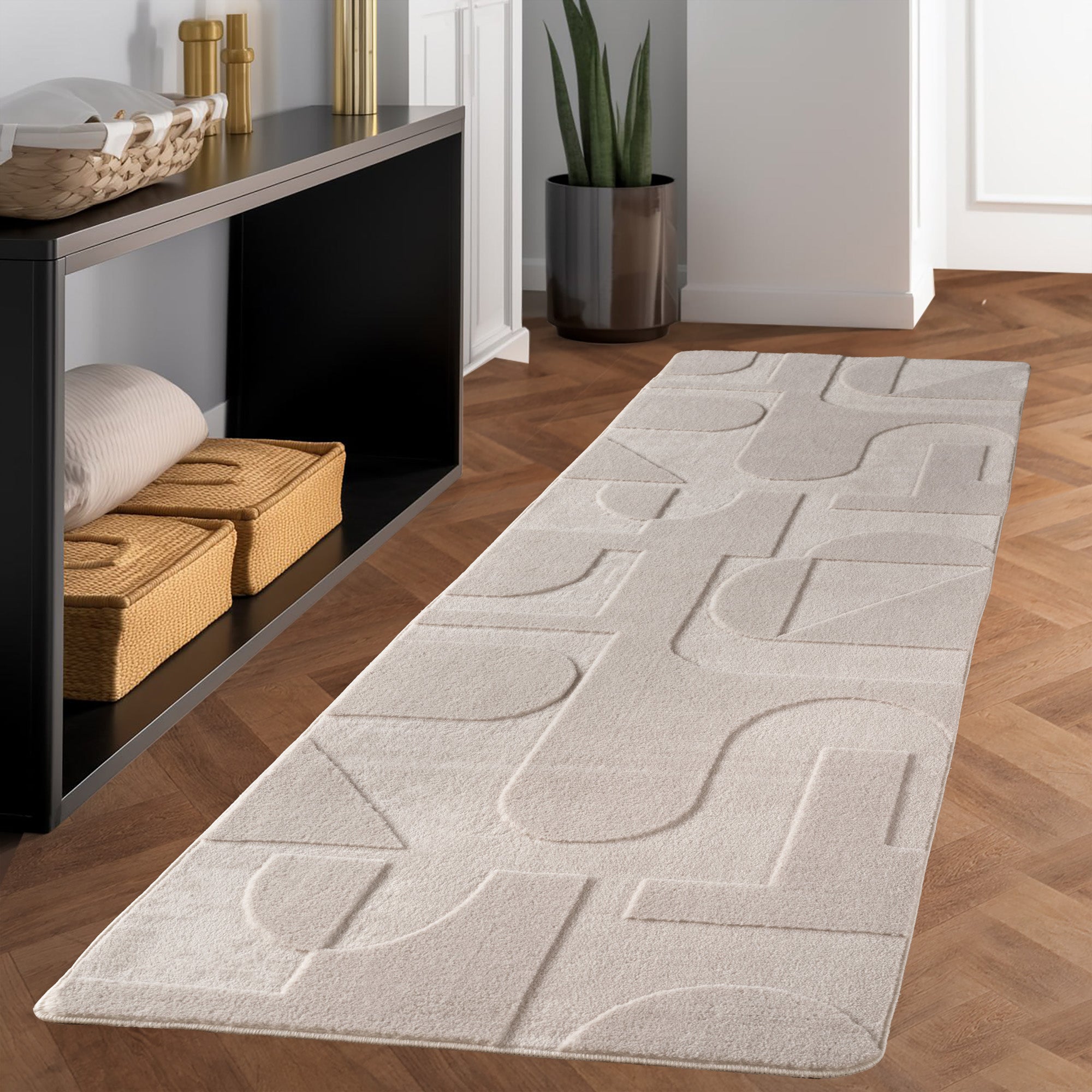 Tapis scandinave, style bohème, uni beige et crème, lavable