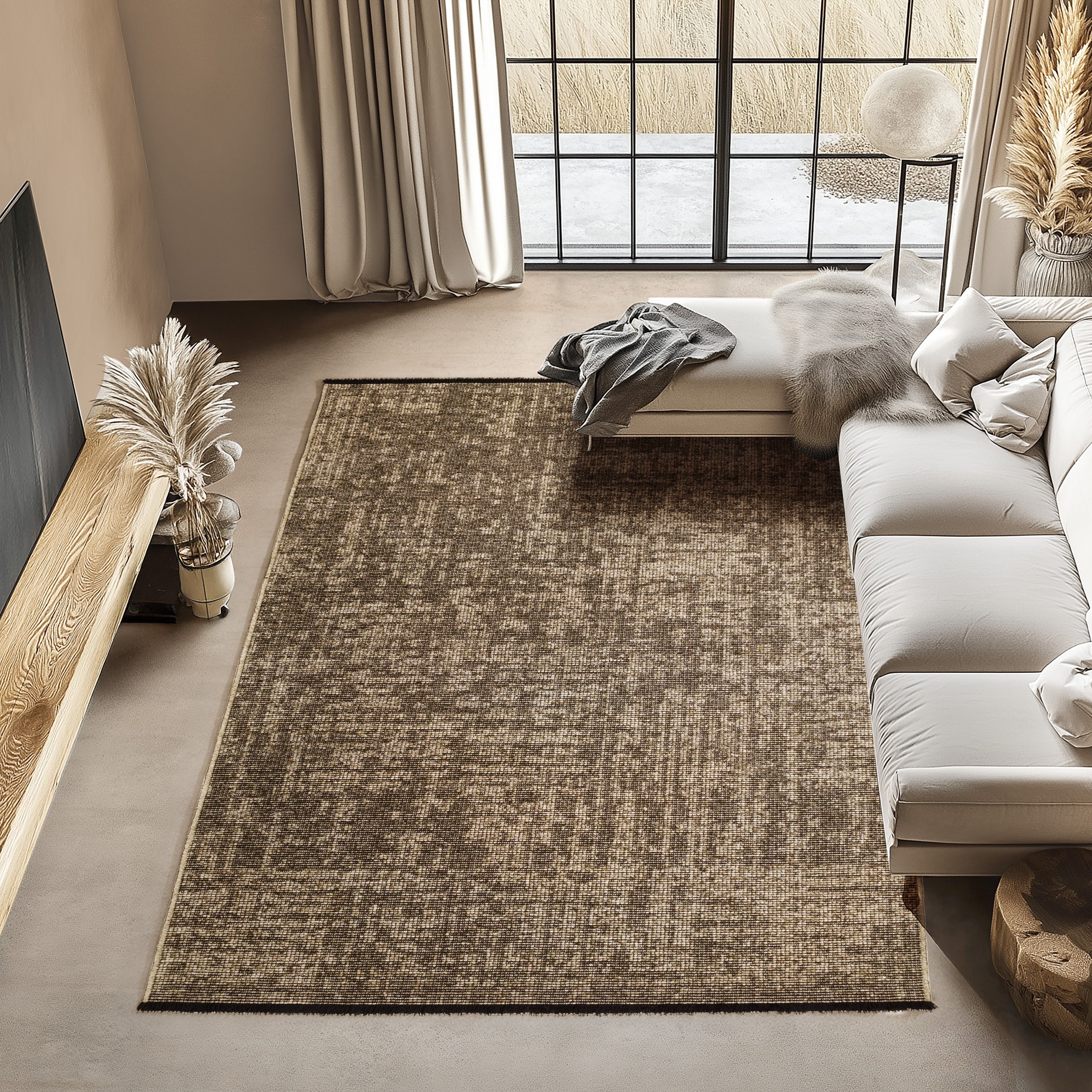Chenille cotton rug, vintage, washable, non-slip, solid color, living room