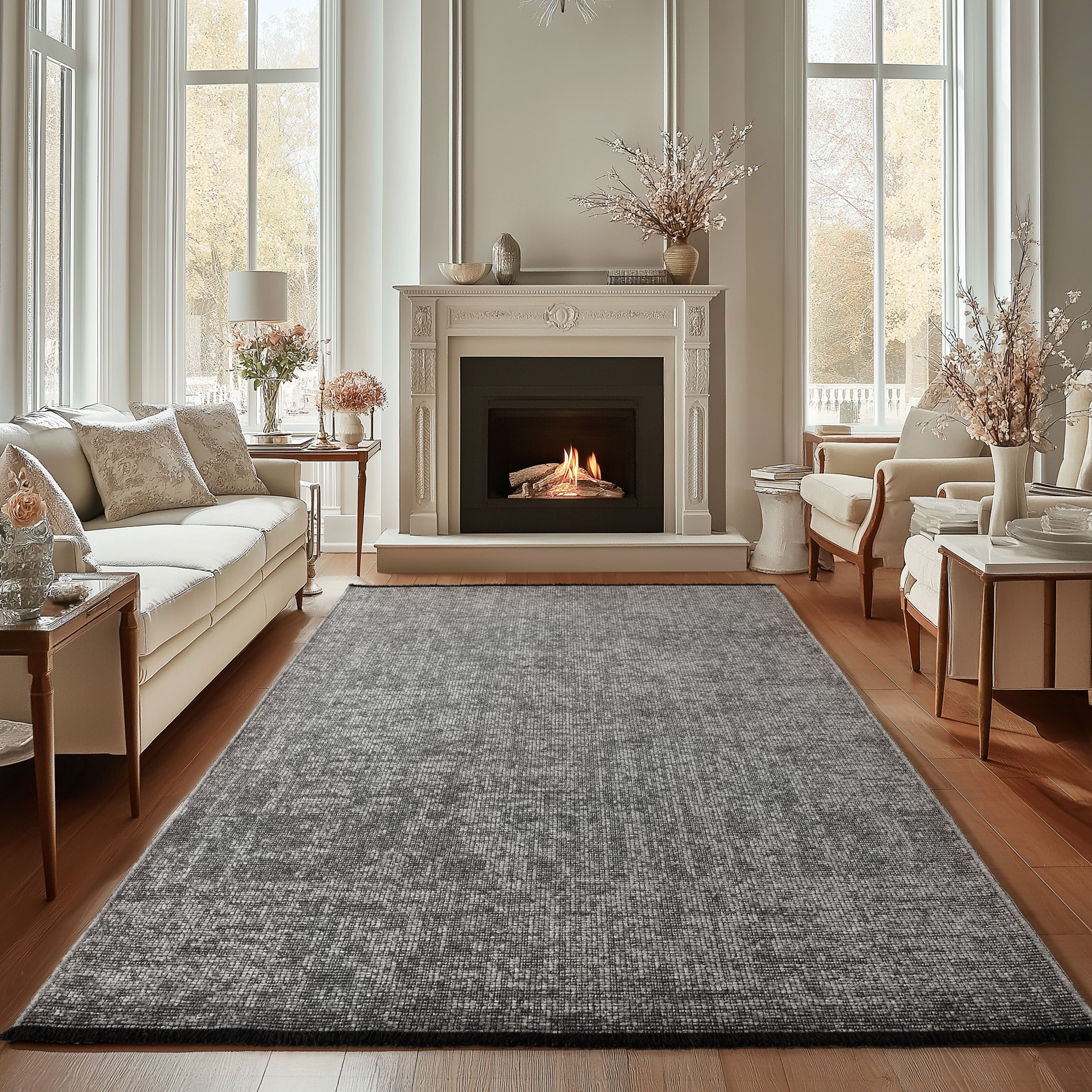 Chenille Teppich Baumwolle, Vintage Waschbar, Rutschfest Einfarbig Wohnzimmer