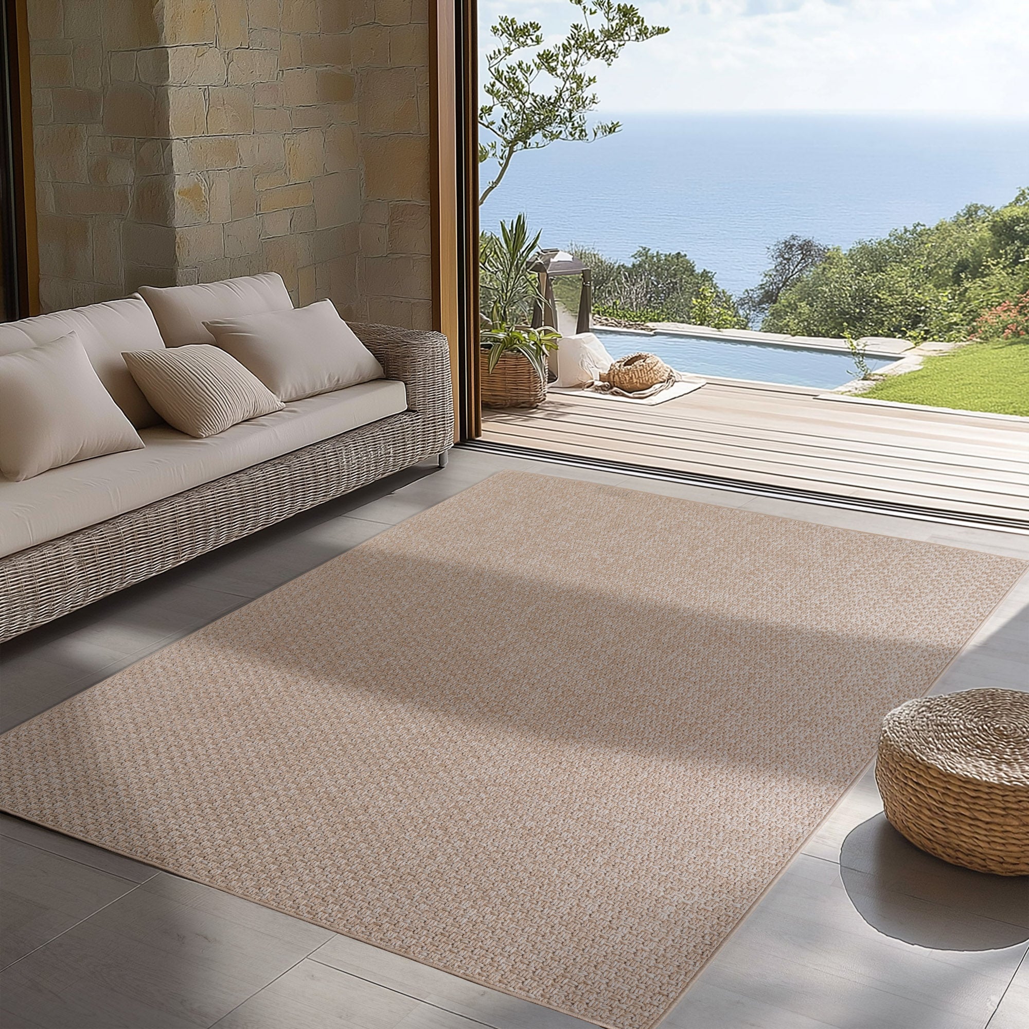 Carpettex Outdoor Rug, Weatherproof, Suitable for Kitchen, Balcony & Living Room, Boho Style, Beige-1