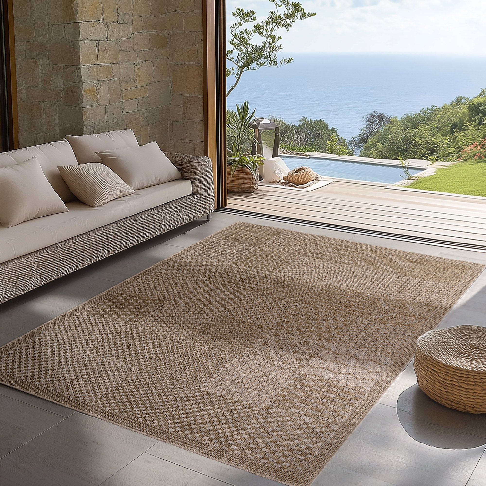 Tapis d'extérieur Carpettex, résistant aux intempéries, idéal pour la cuisine, le balcon et le salon, style bohème, beige - 2