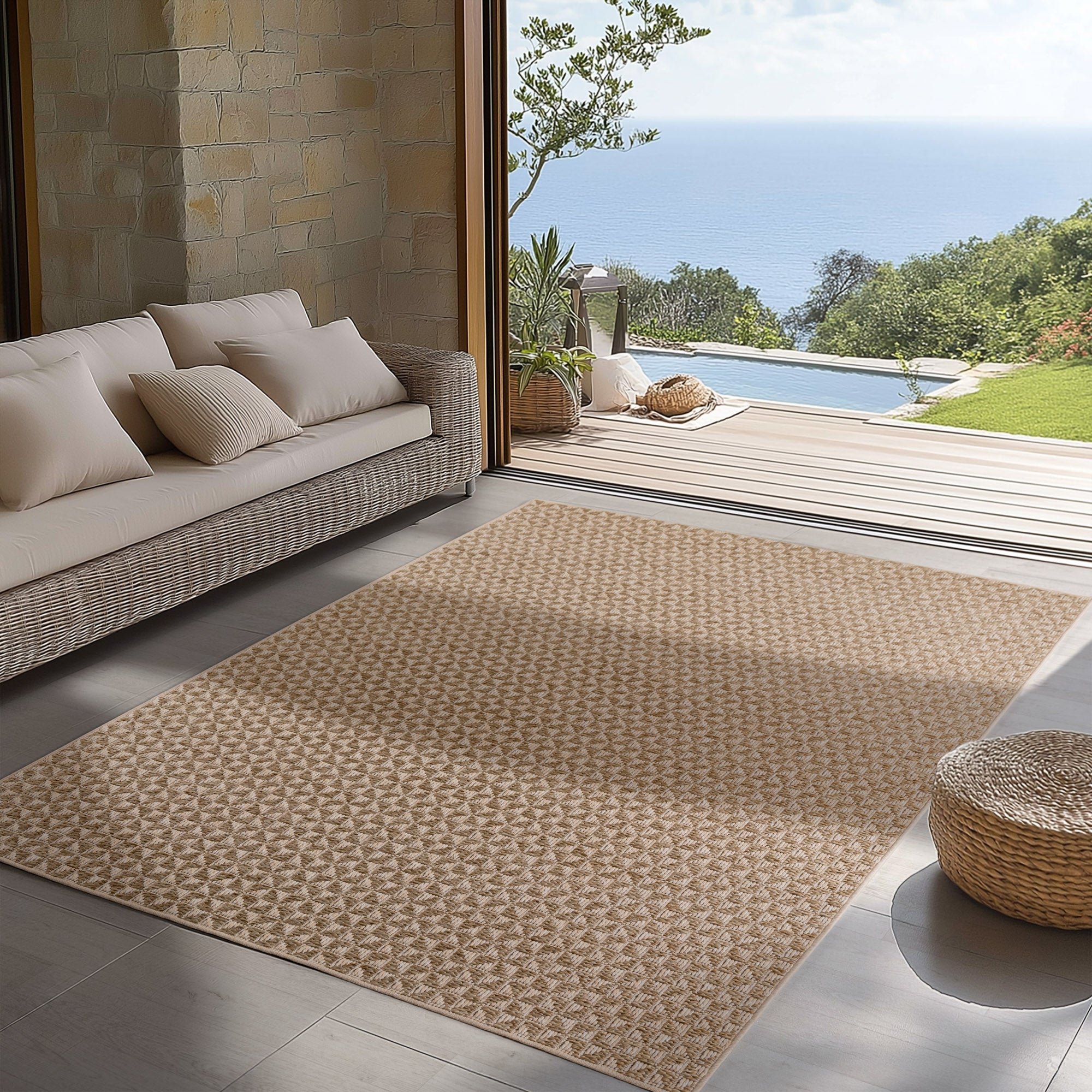 Tapis d'extérieur Carpettex, résistant aux intempéries, idéal pour la cuisine, le balcon et le salon, style bohème, beige-3