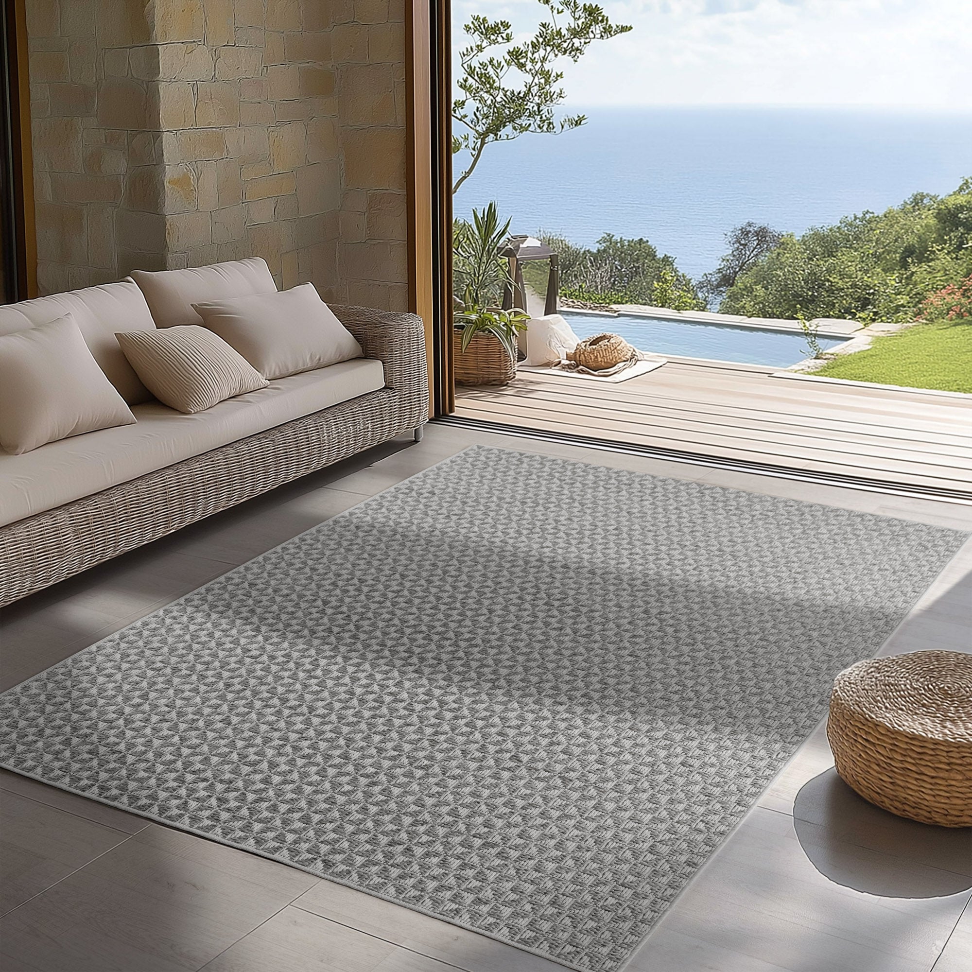Carpettex Outdoor Rug, Weatherproof, Suitable for Kitchen, Balcony & Living Room, Boho Style, Grey-3