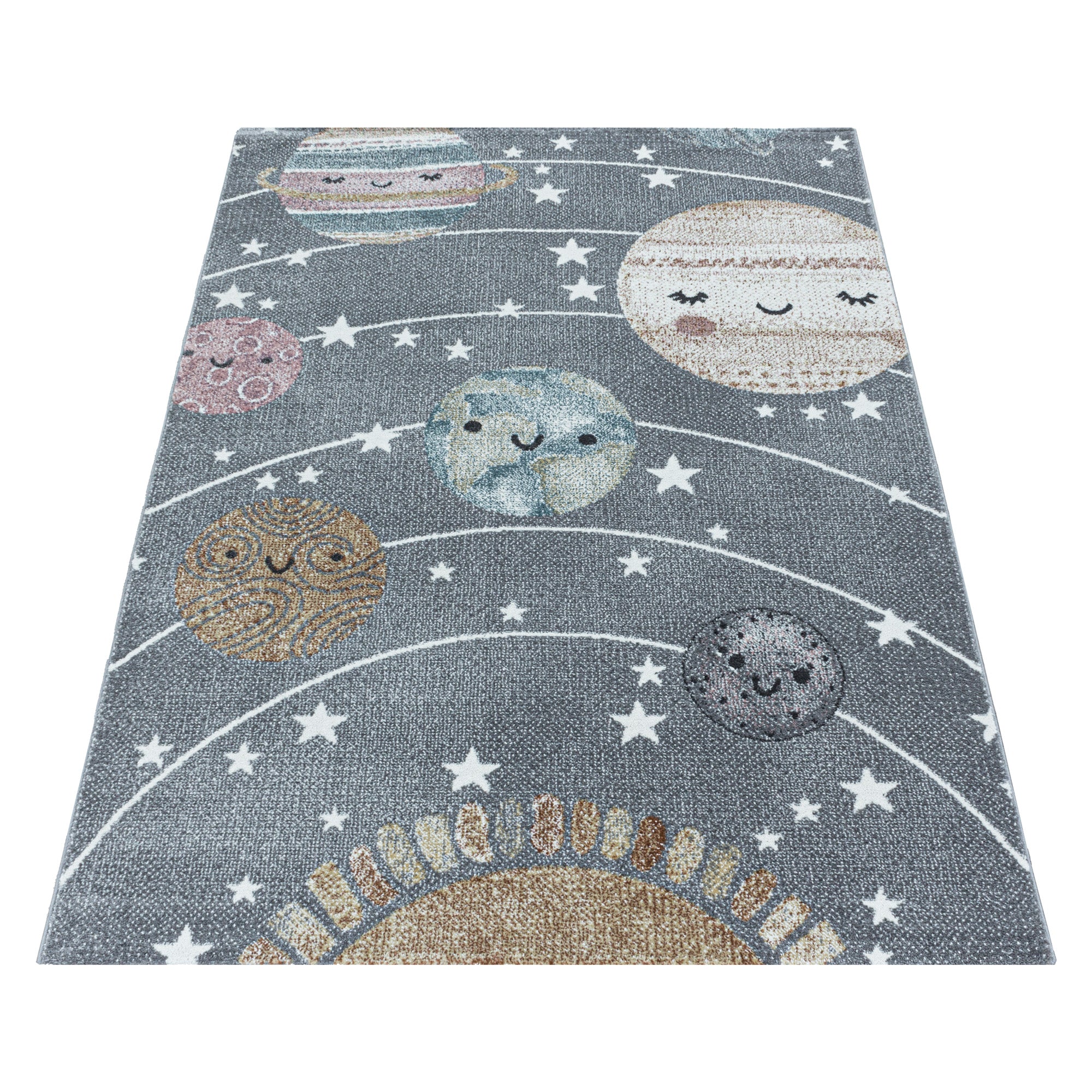 Children's Rug Planets Space Design Modern Easy Care Rug Children's Room
