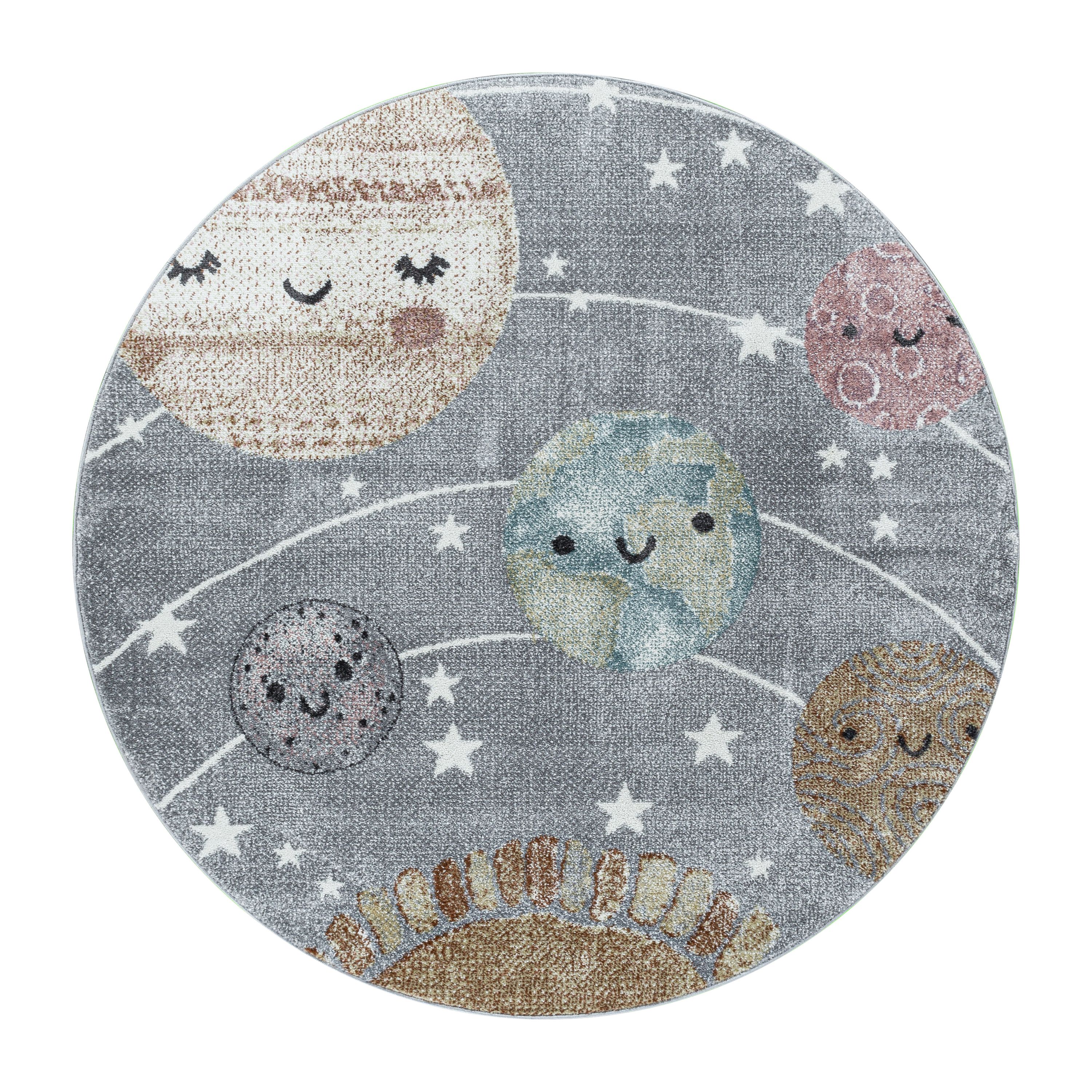 Children's Rug Planets Space Design Modern Easy Care Rug Children's Room