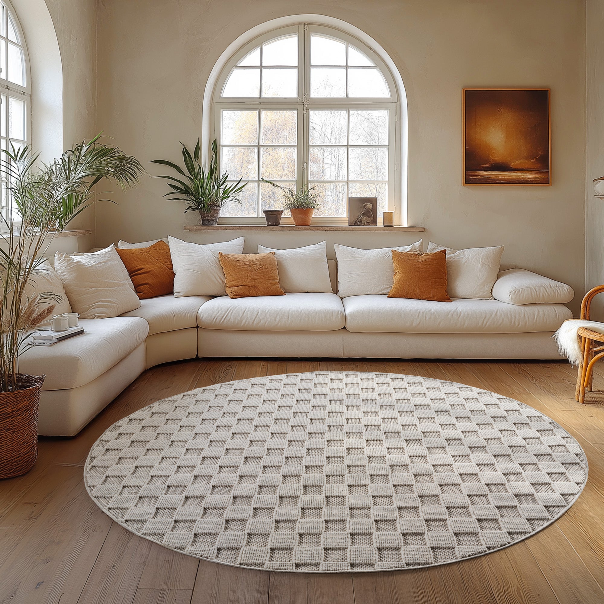 Carpettex rug, solid color, bouclé checkered style, easy care, living room, dining room