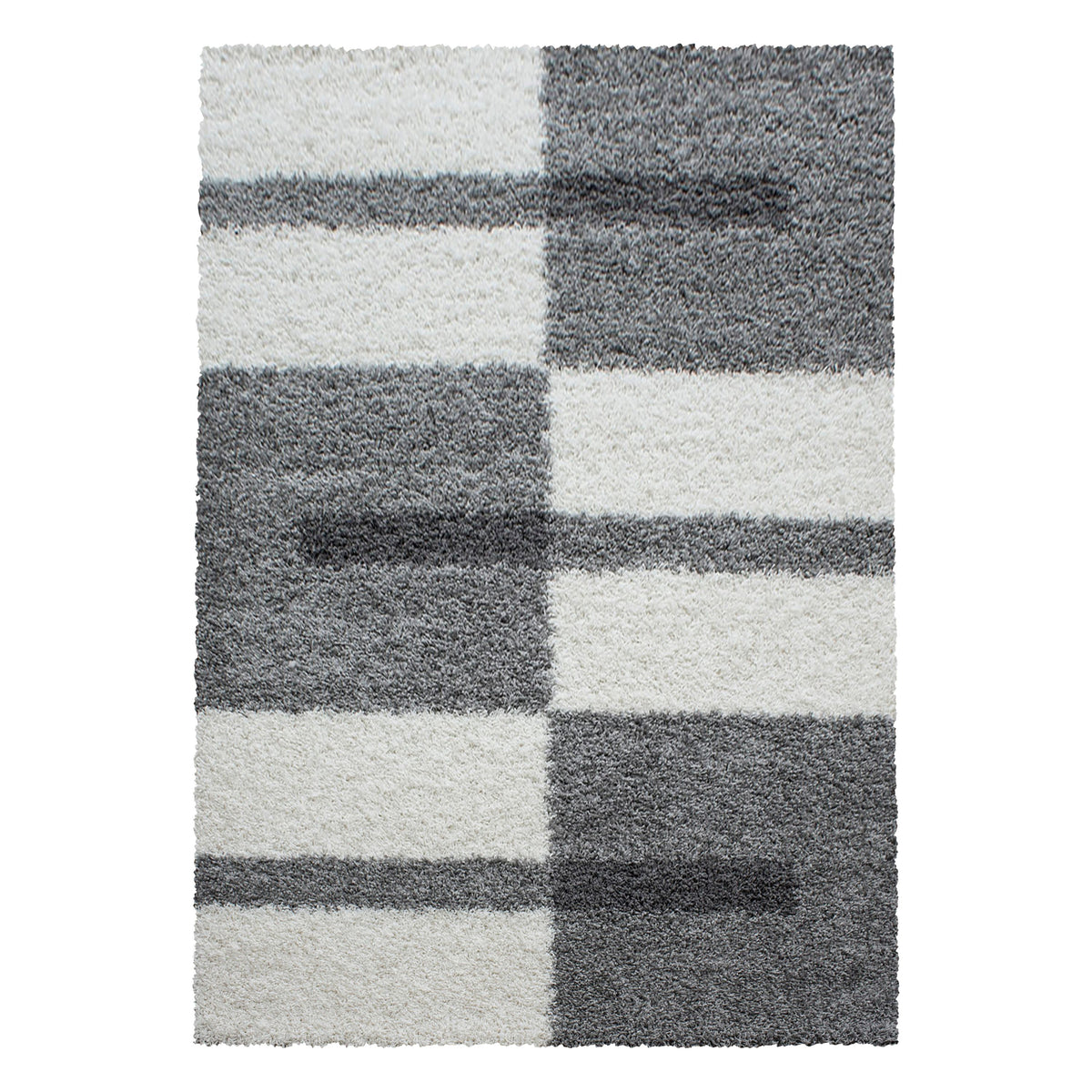 Designer Shaggy Teppich Modern Kariert Design Hochflor Teppich Wohnzimmer