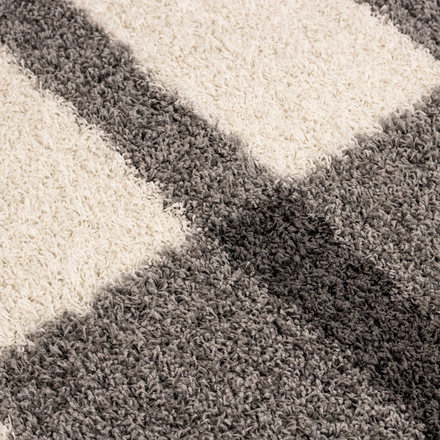 Designer Hochflor Teppich Modern Kariert Design Shaggy Teppich Wohnzimmer