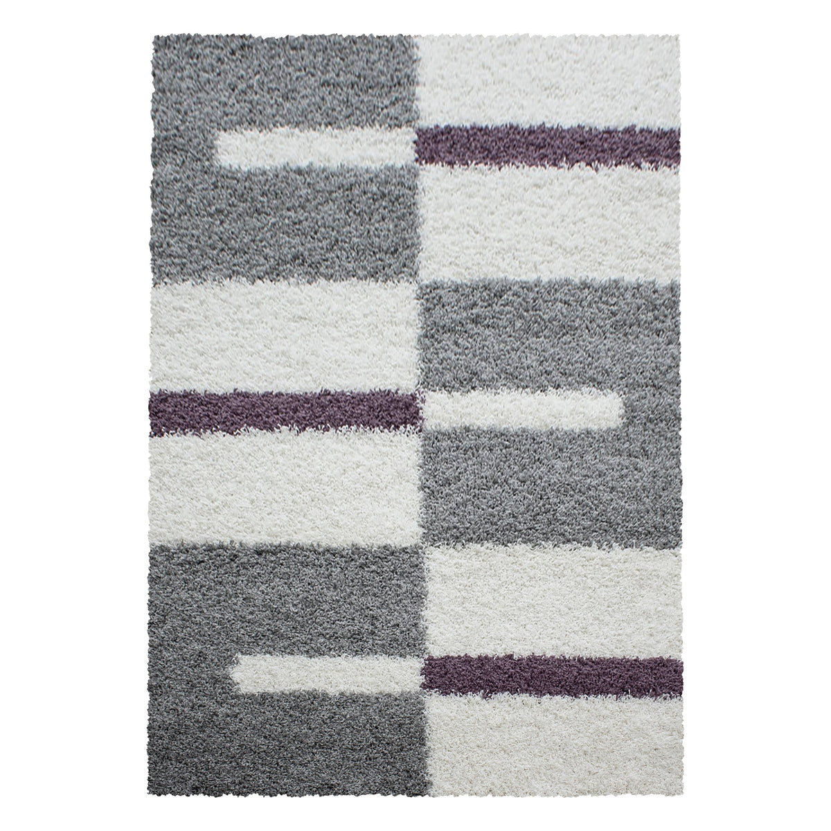 Designer Shaggy Teppich Modern Kariert Design Hochflor Teppich Wohnzimmer