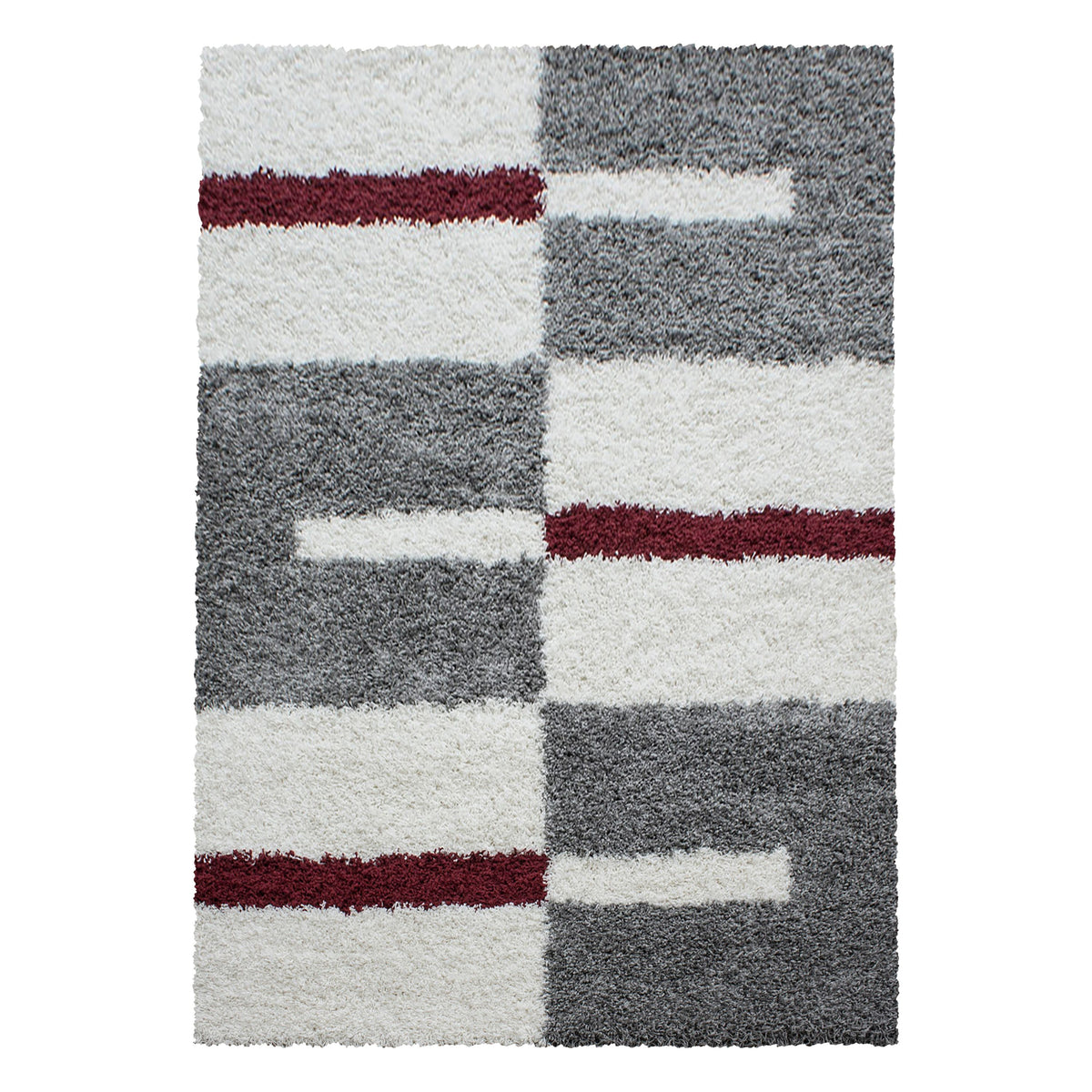 Designer Shaggy Teppich Modern Kariert Design Hochflor Teppich Wohnzimmer