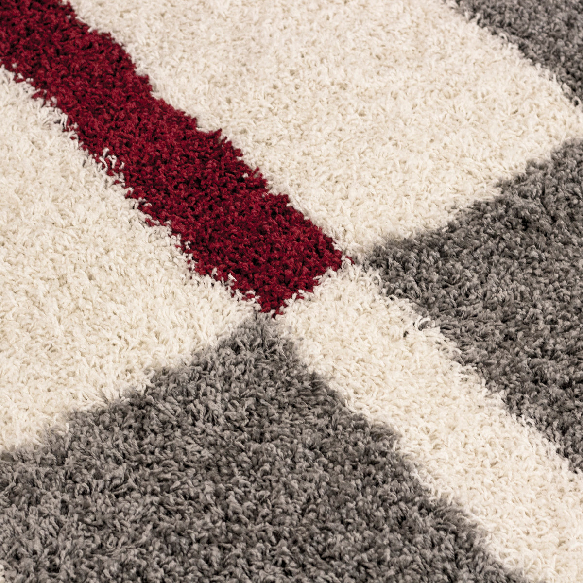 Designer Shaggy Teppich Modern Kariert Design Hochflor Teppich Wohnzimmer