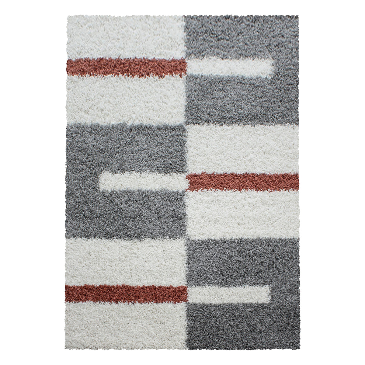 Designer Shaggy Teppich Modern Kariert Design Hochflor Teppich Wohnzimmer