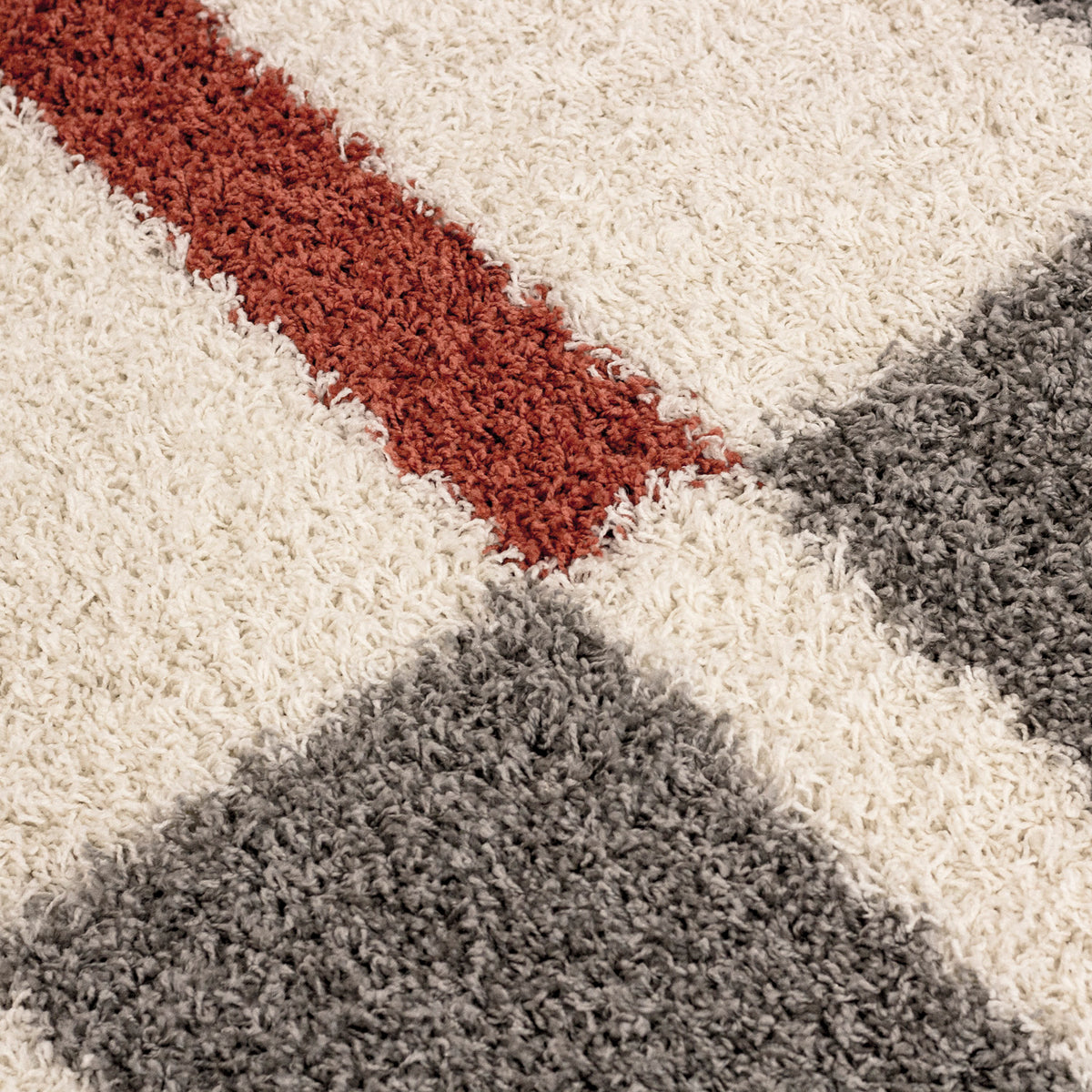 Designer Shaggy Teppich Modern Kariert Design Hochflor Teppich Wohnzimmer