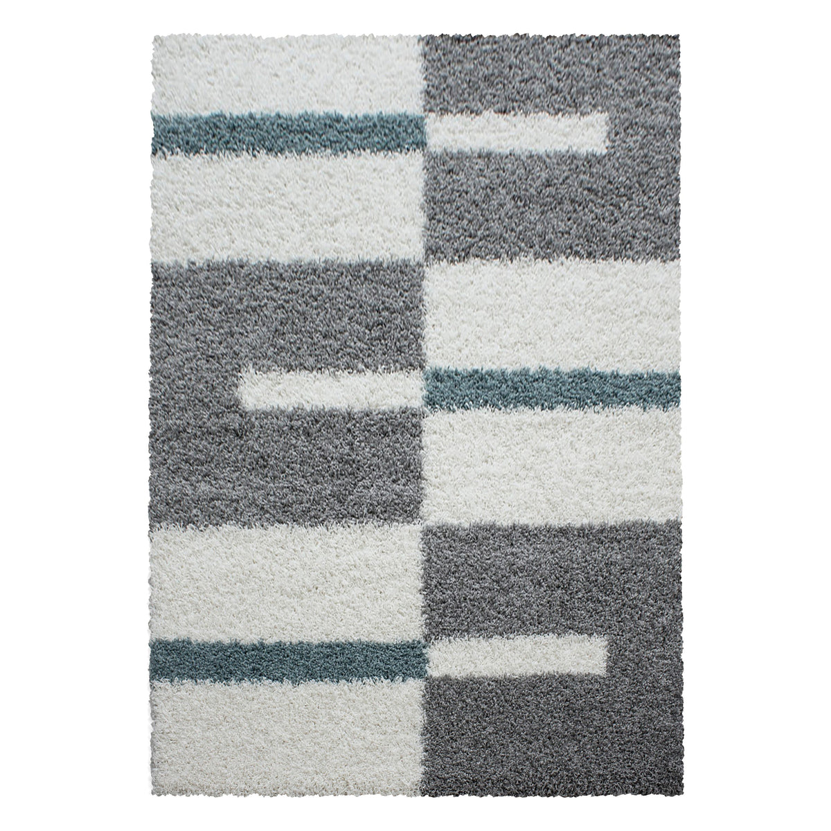 Designer Shaggy Teppich Modern Kariert Design Hochflor Teppich Wohnzimmer