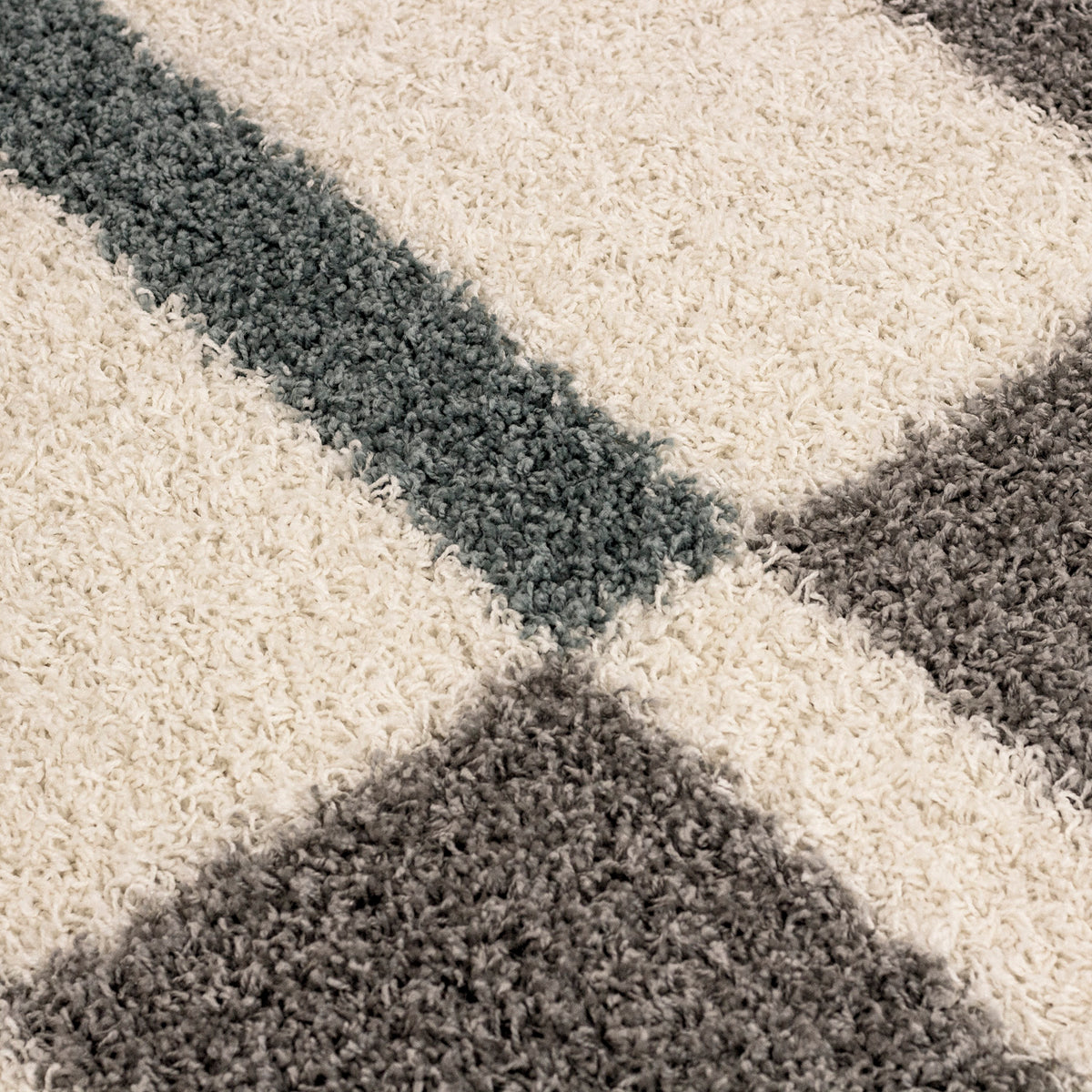 Designer Shaggy Teppich Modern Kariert Design Hochflor Teppich Wohnzimmer