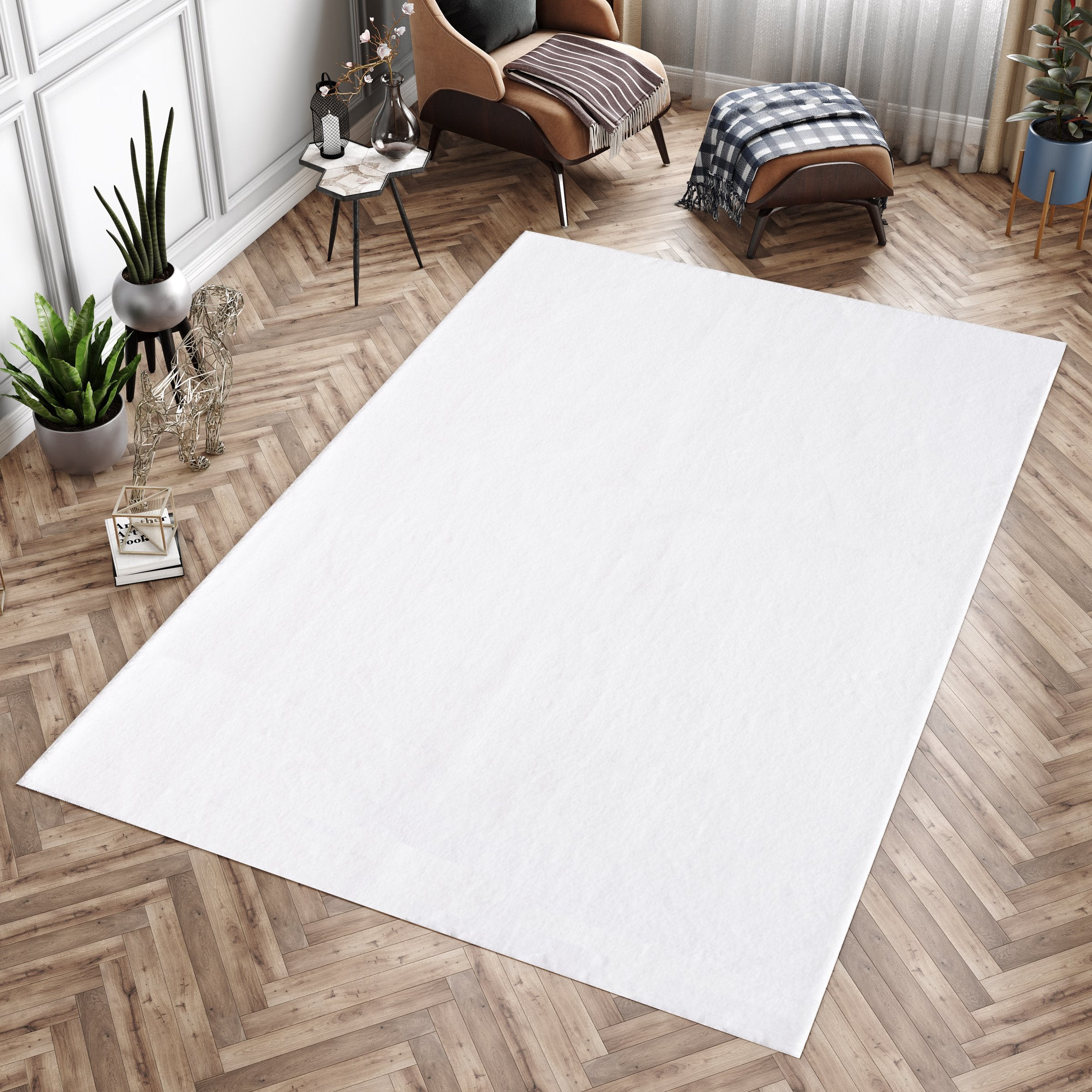 Waschbarer Hochflor Teppich Wohnzimmer Einfarbig Kunstfell Plüsch Super Weich