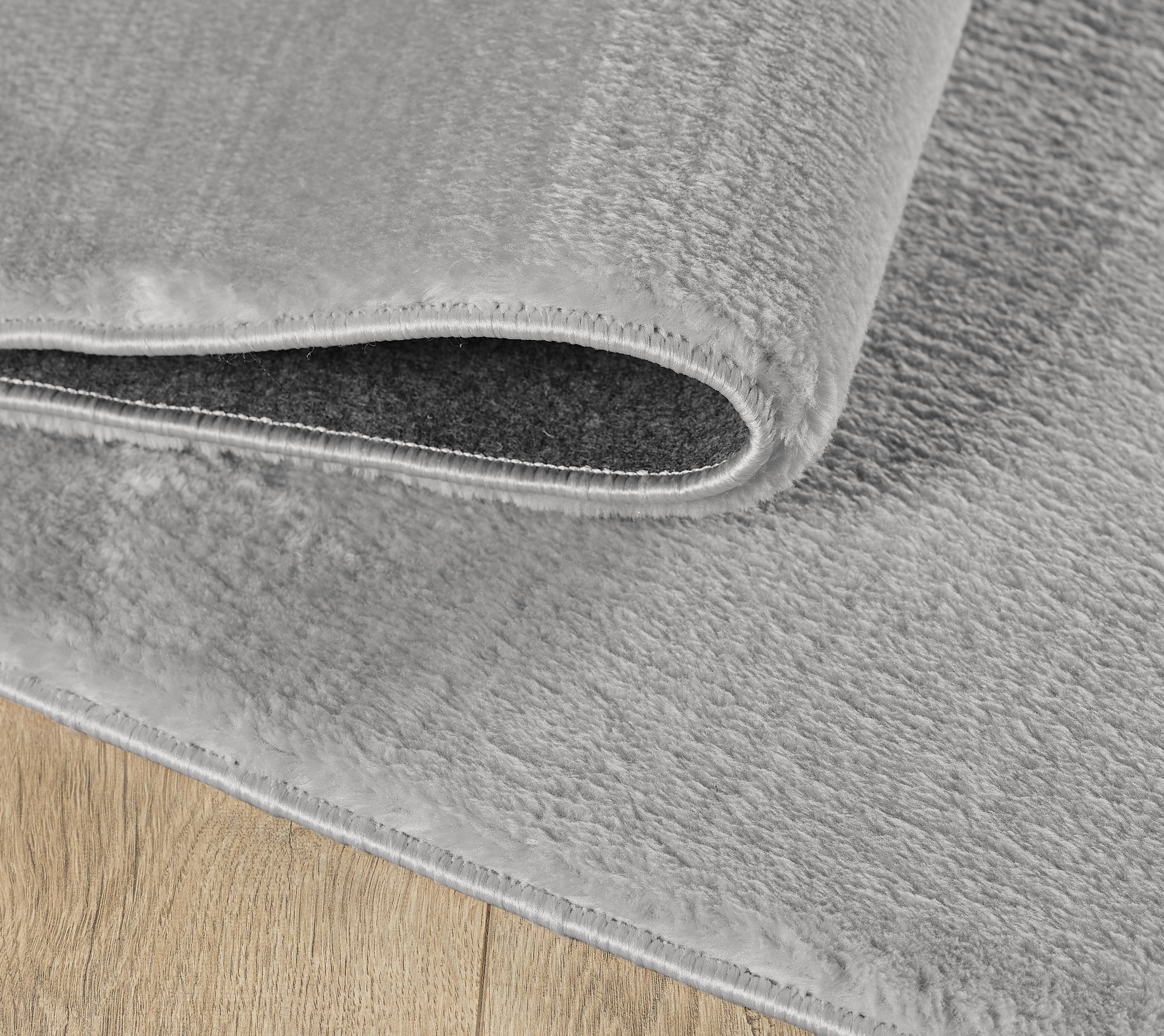 Waschbarer Runder Hochflor Teppich Wohnzimmer Einfarbig Kunstfell Felloptik