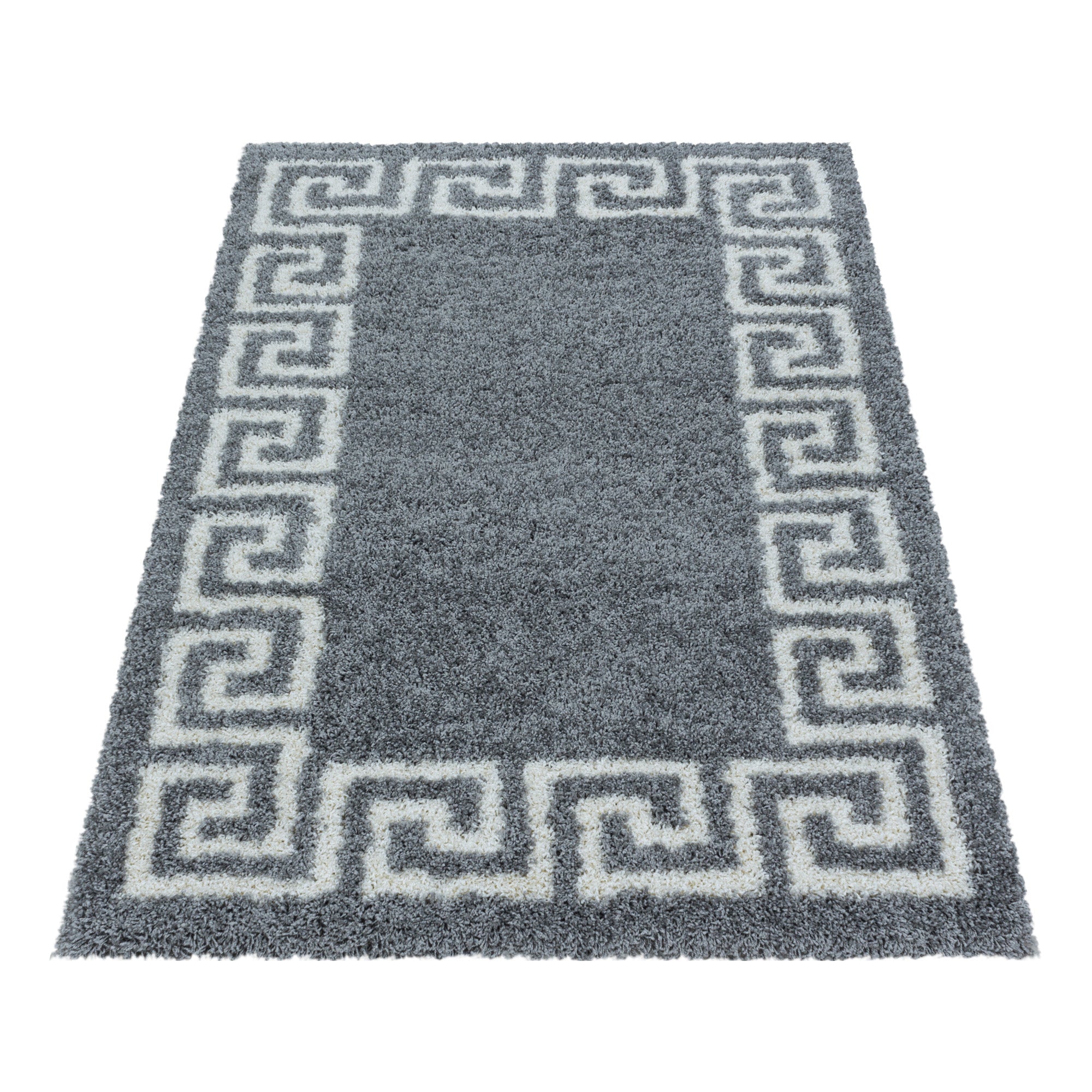Hochflor Teppich Wohnzimmer Mäander-Design Langflor Modern Shaggy Teppich Weich