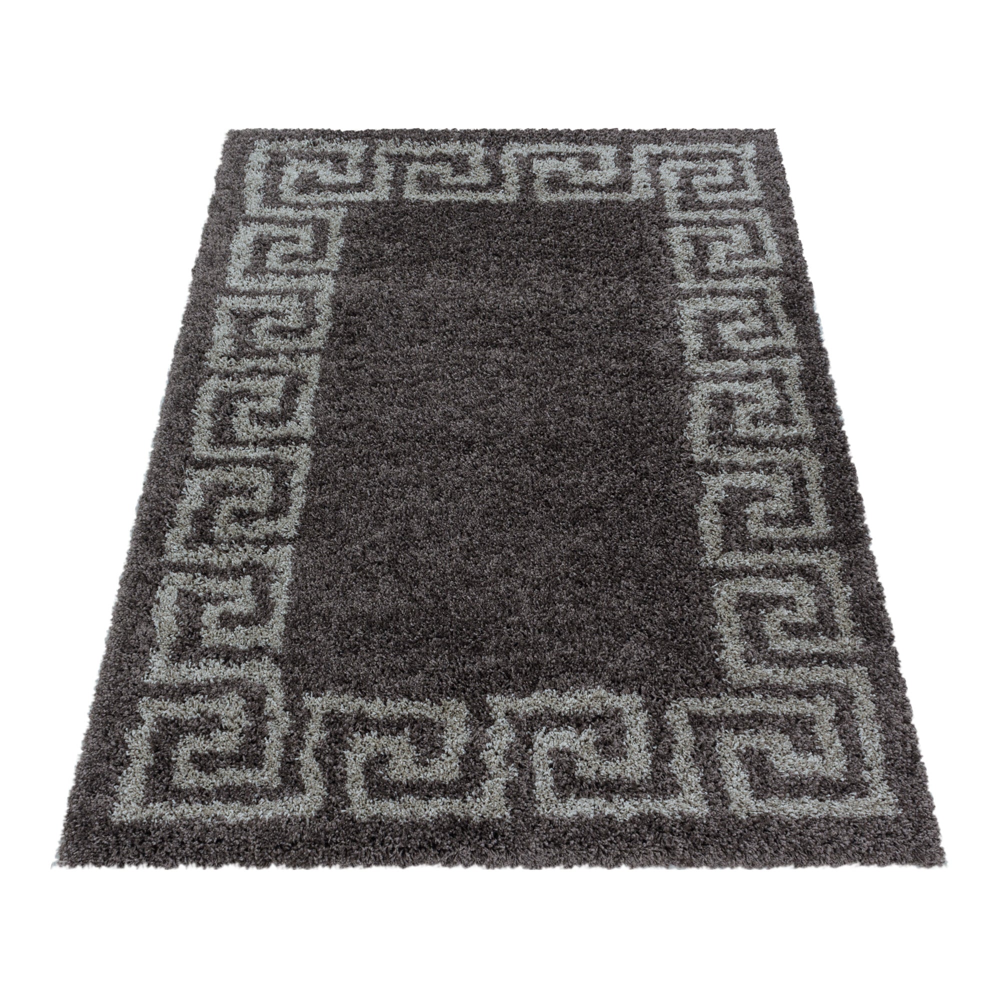 Hochflor Teppich Wohnzimmer Mäander-Design Langflor Modern Shaggy Teppich Weich