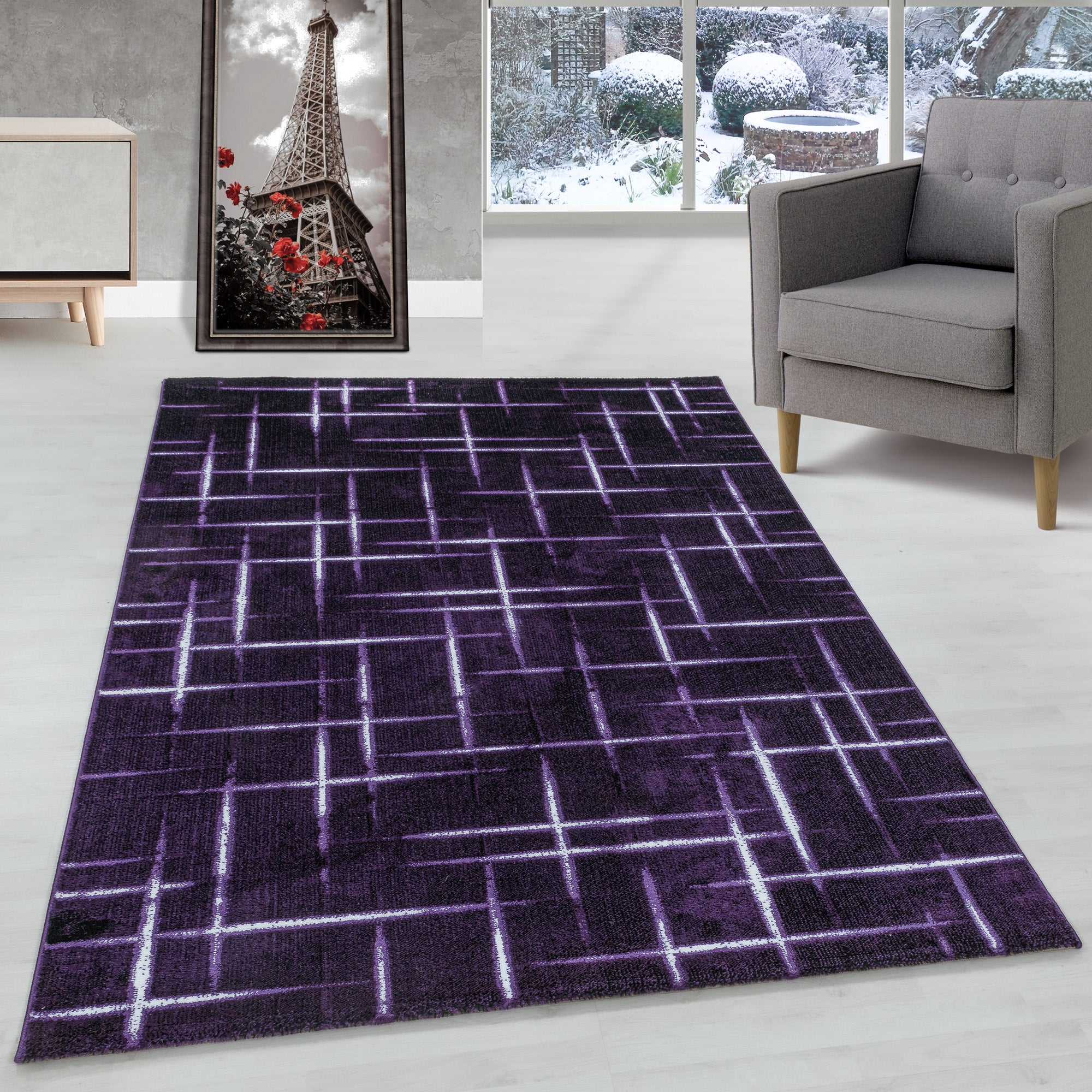 Tapis moderne à poils courts, design à rayures, style moderne, pour salon