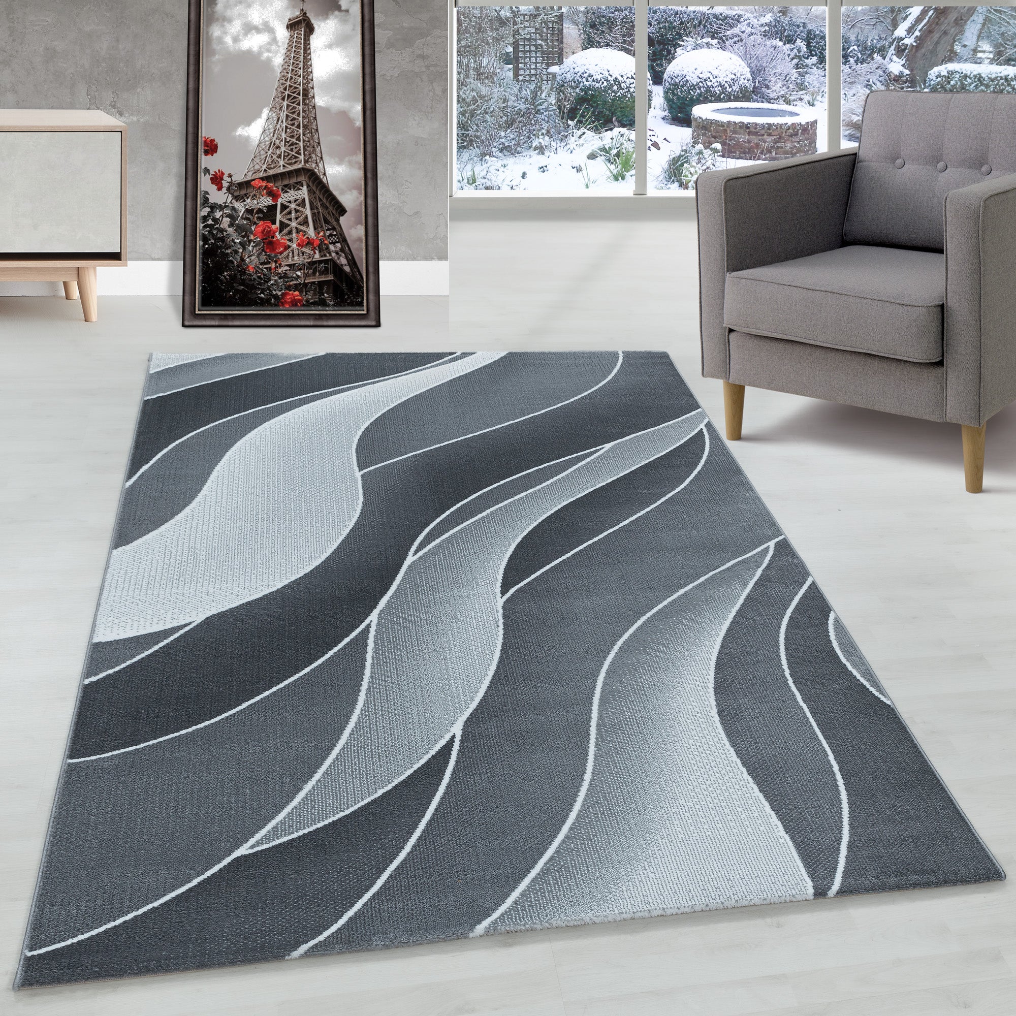 Tapis moderne à poils courts, design ondulé, style moderne, pour salon