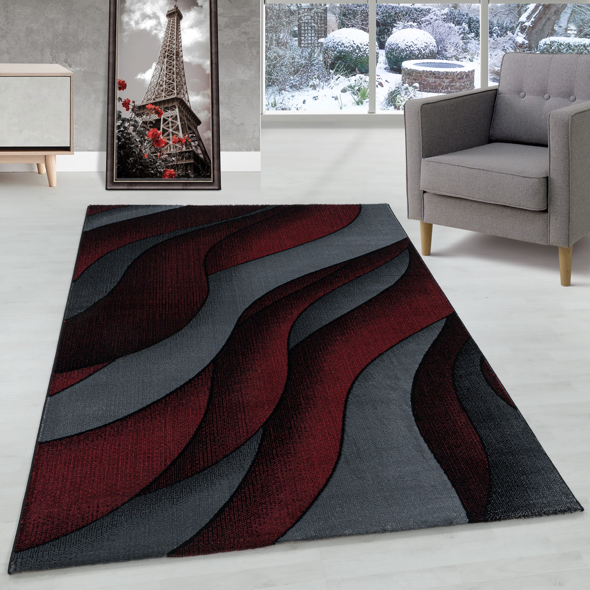 Tapis moderne à poils courts, design ondulé, style moderne, pour salon