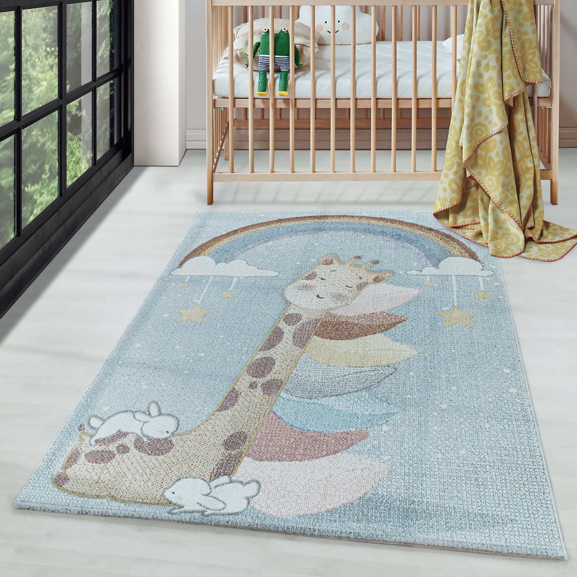 Tapis enfant motif girafe bleu tapis facile d'entretien chambre d'enfant