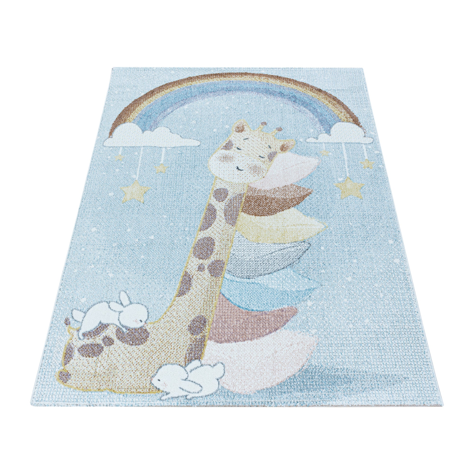 Tapis enfant motif girafe bleu tapis facile d'entretien chambre d'enfant