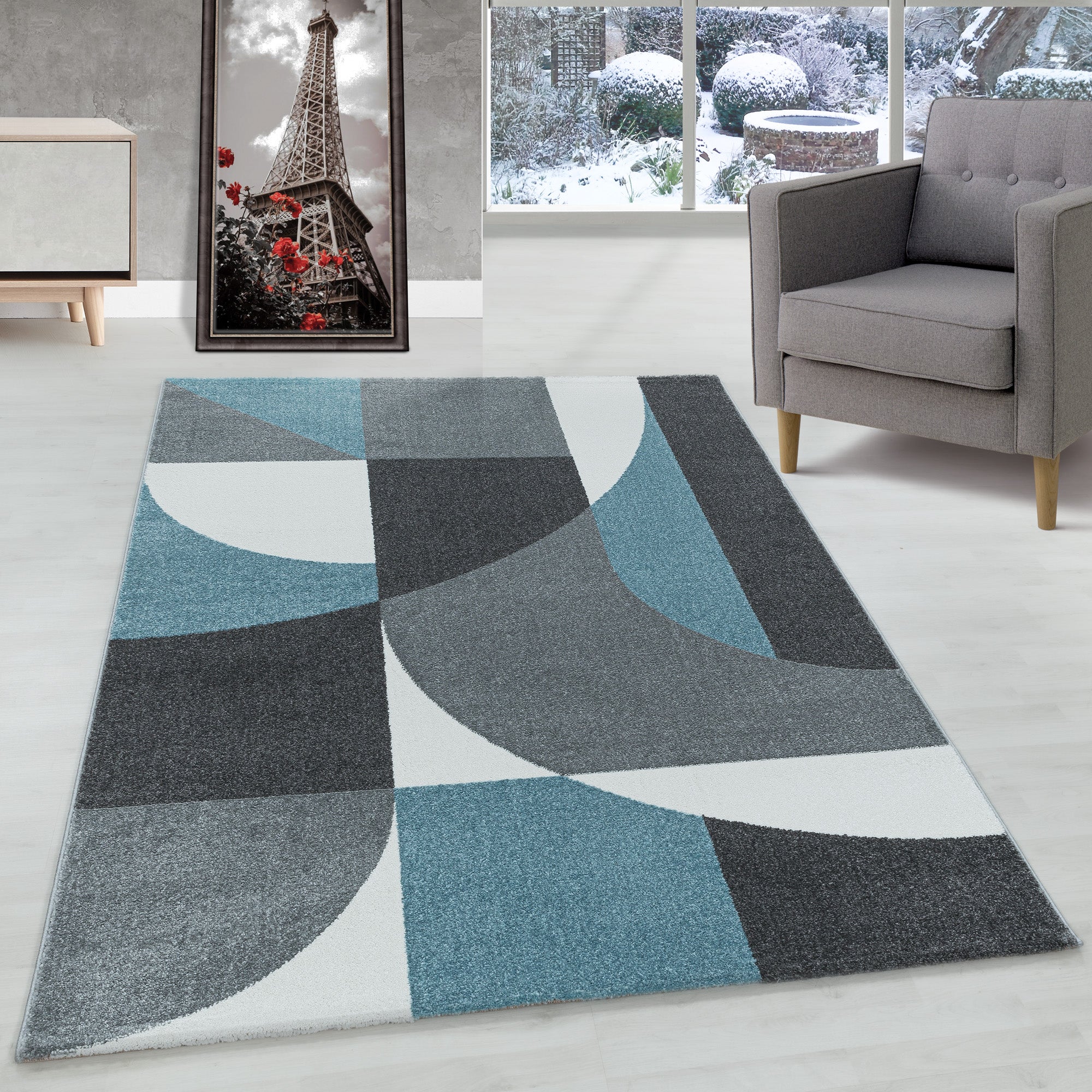 Designer short pile carpet geometric design easy care carpet living room