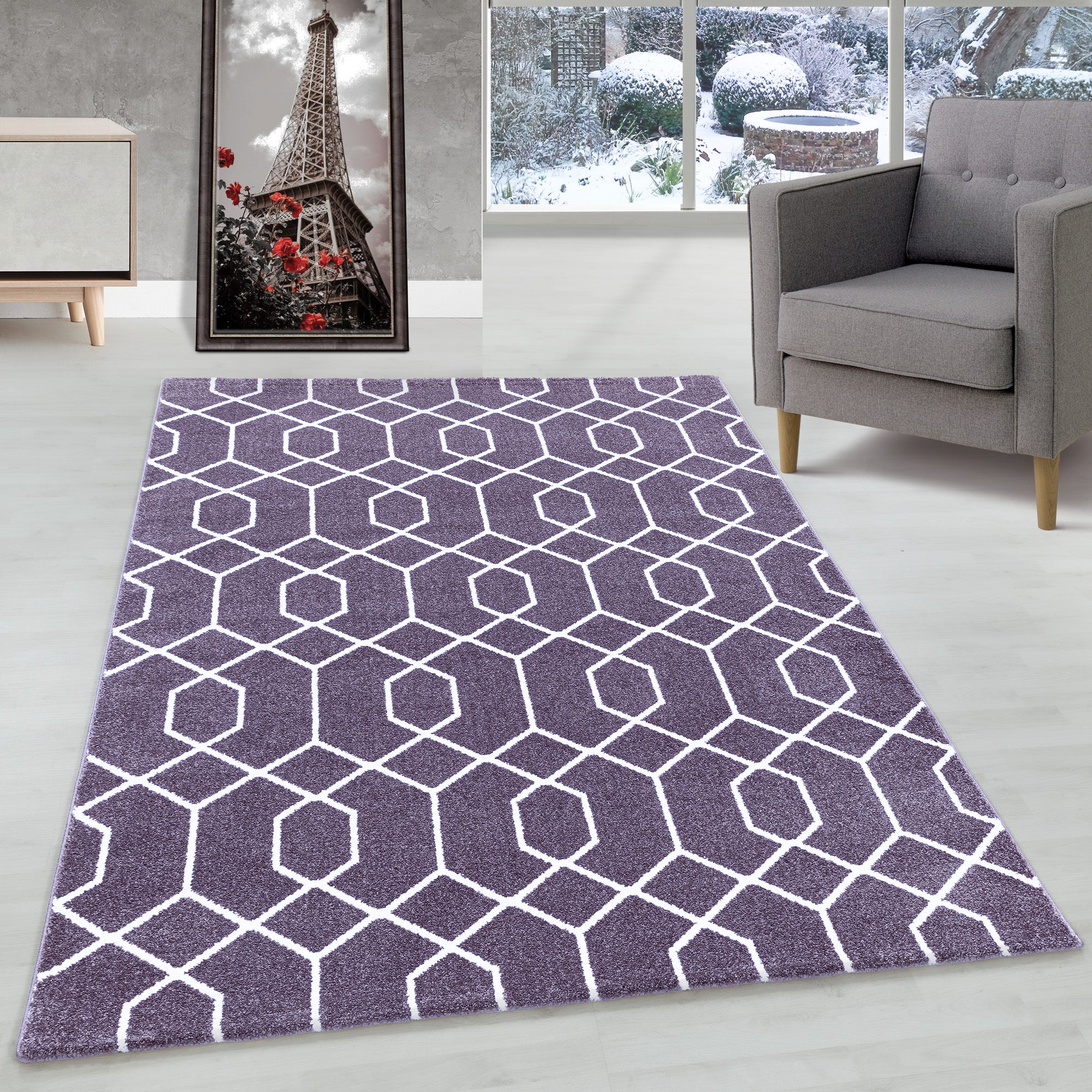 Tapis design à poils courts, design géométrique, facile d'entretien, pour salon