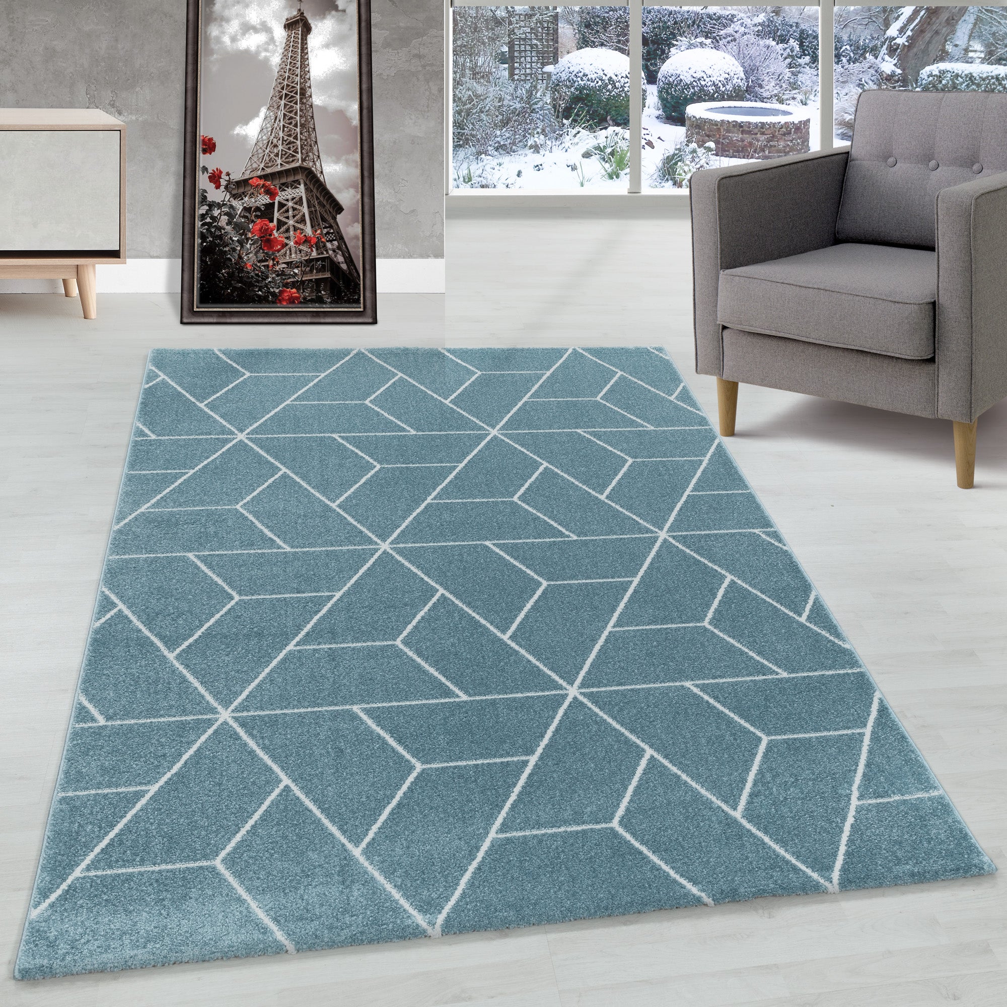 Designer short pile carpet geometric design easy care carpet living room